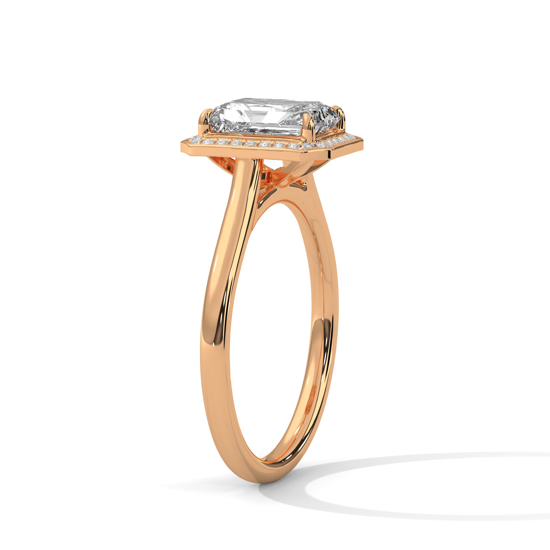 1–3 Carat Emerald Cut Lab Grown Diamond Solitaire Halo Ring – 18K White, Yellow, or Rose Gold