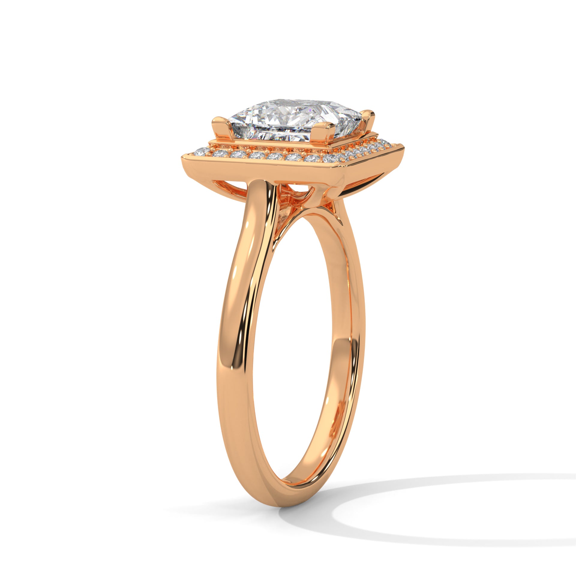 1–3 Carat Princess Lab Grown Diamond Halo Engagement Ring – Four Prong Setting with Plain Band in 18K Gold