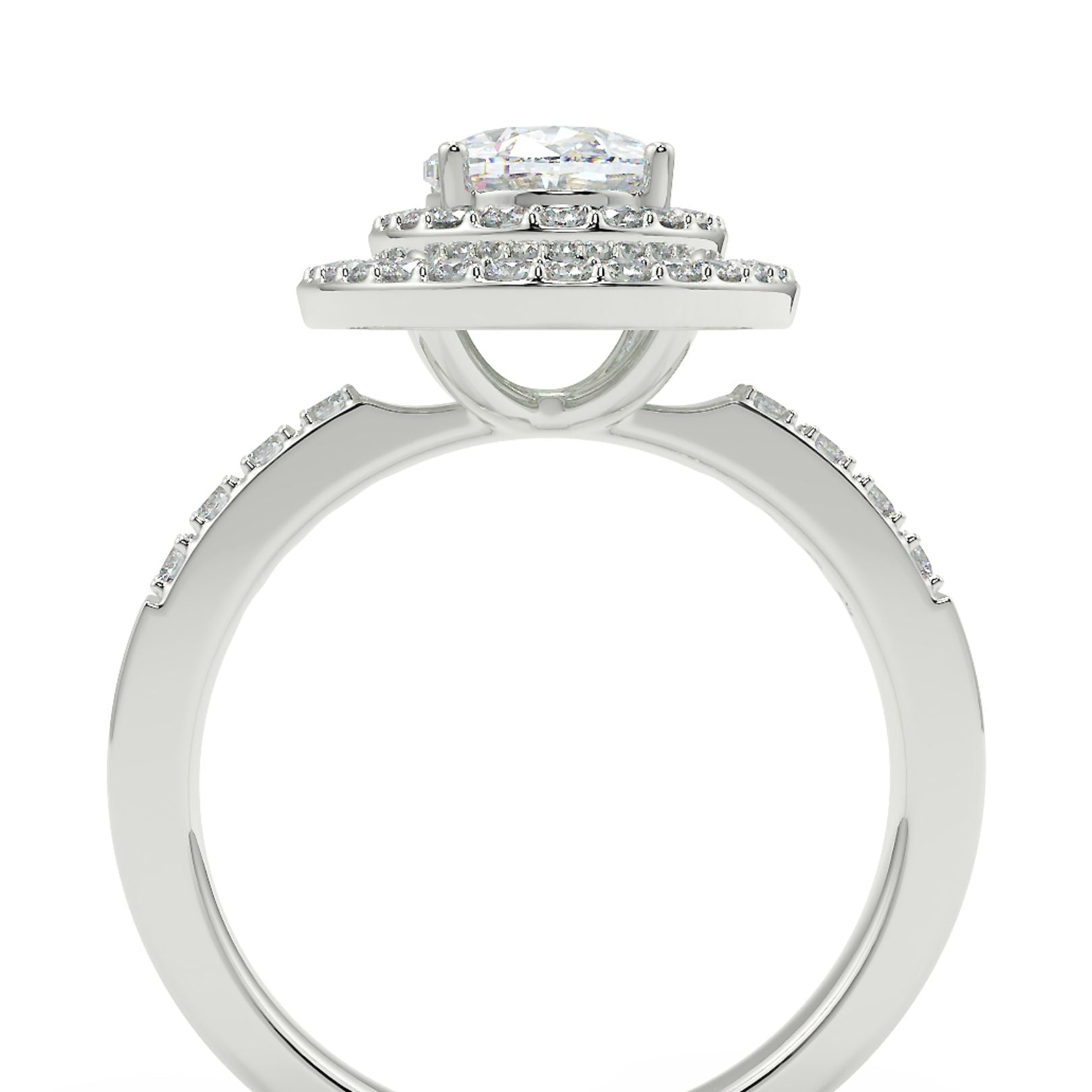 1.5 Carat Oval Lab Grown Diamond Double Halo Ring | Pavé Band | IGI Certified | 18K White Gold