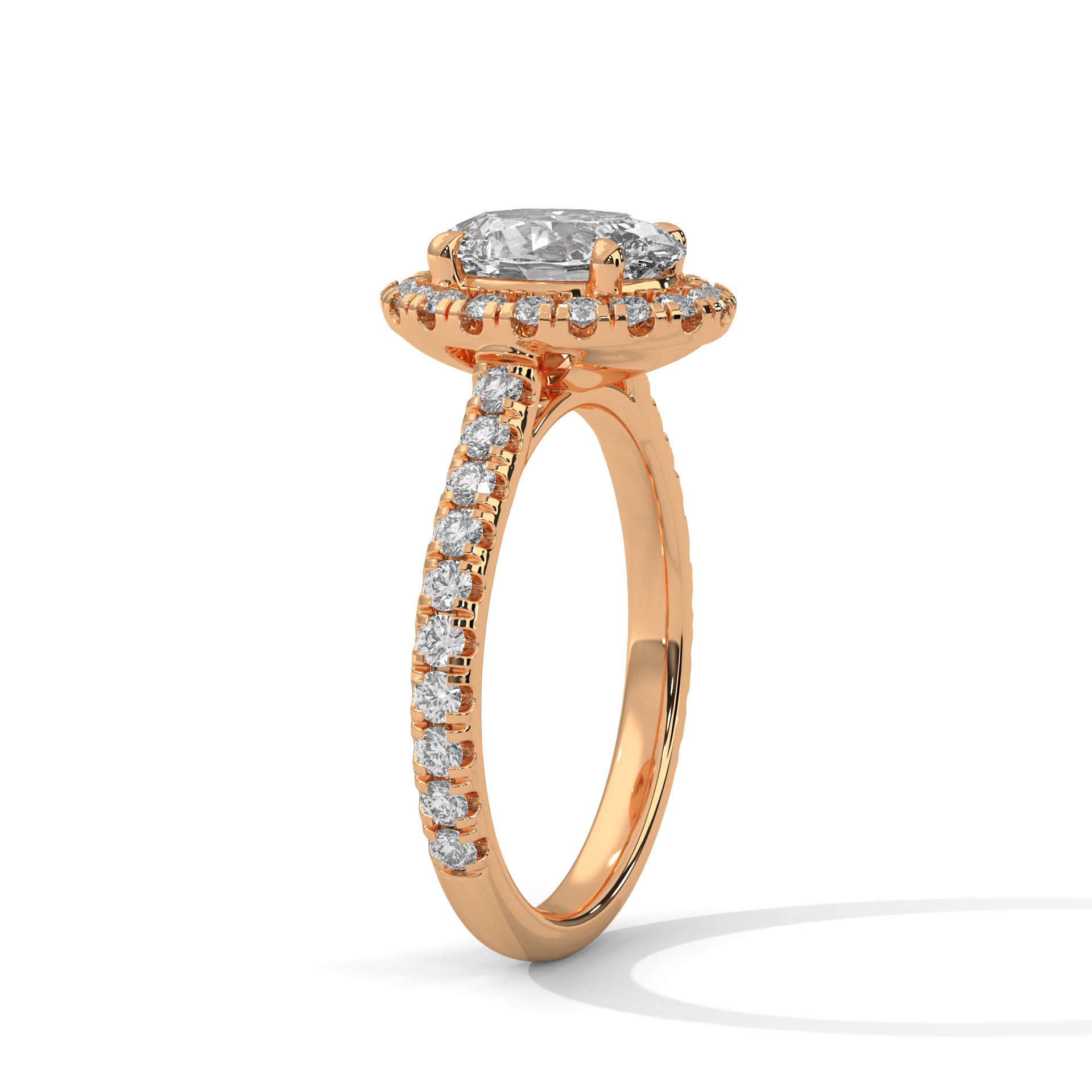 1–3 Carat Oval Lab Grown Diamond Solitaire Halo Engagement Ring – Pavé Band, 18K Gold