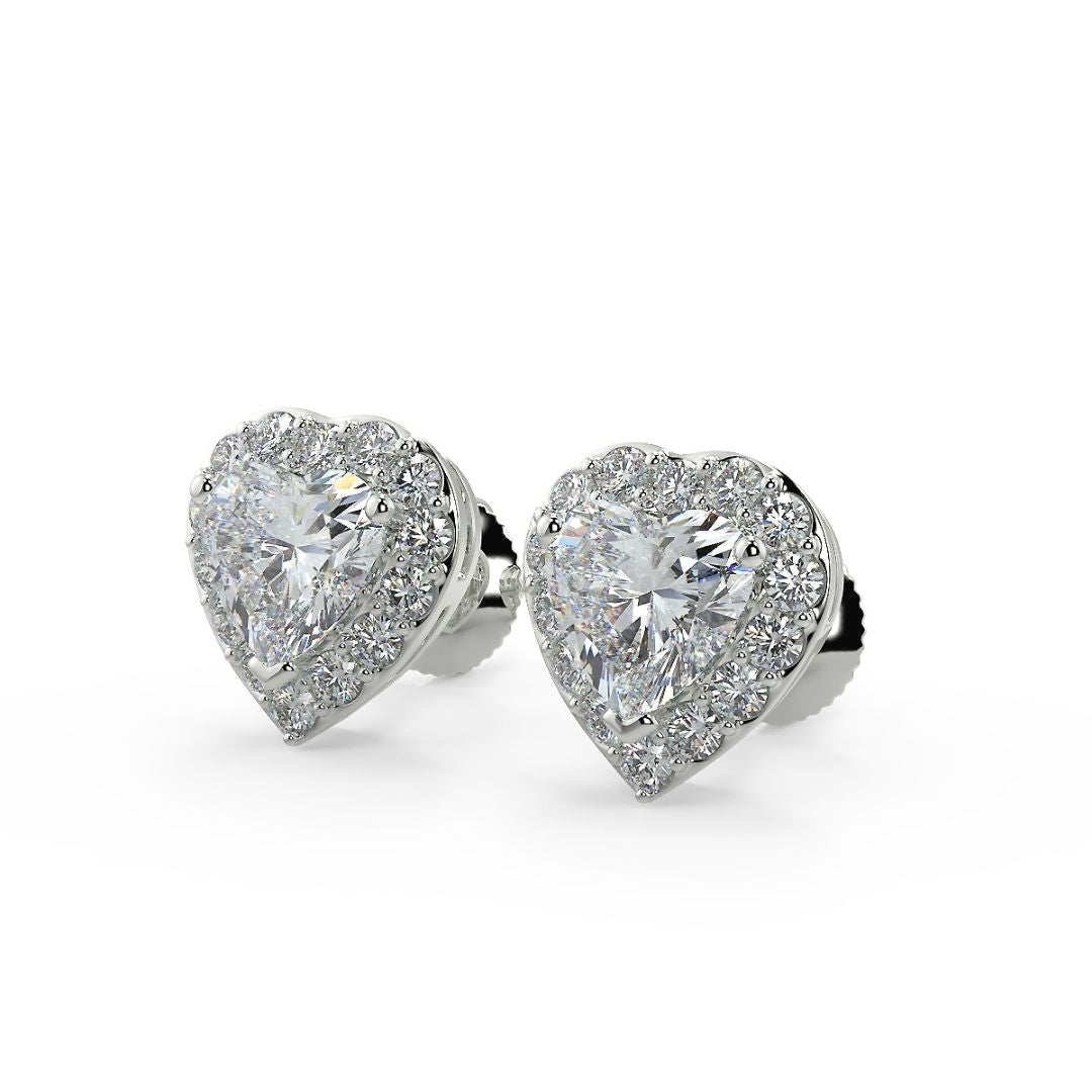 Heart-Shaped Halo Lab-Grown Diamond Stud Earrings
