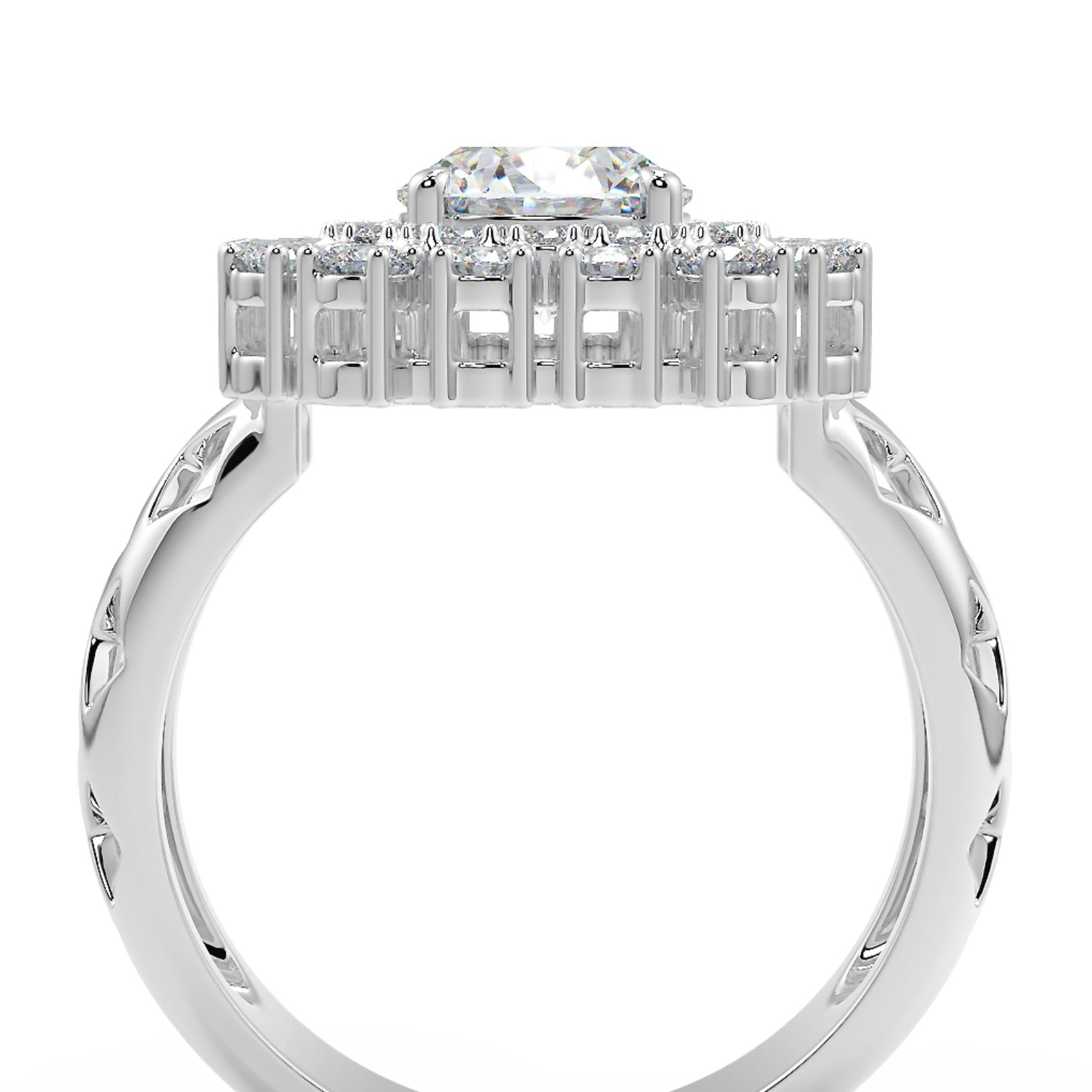 1 Carat Round Lab Grown Diamond Grand Halo Ring | Multi-Layer Pavé | IGI Certified | 18K White, Yellow & Rose Gold