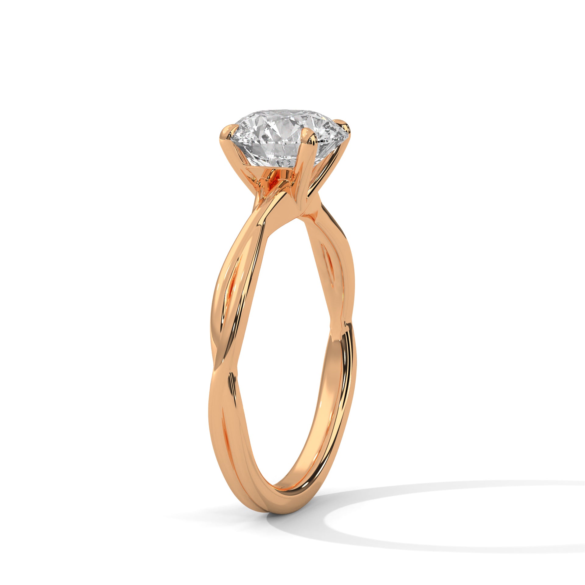 1–3 Carat Round Cut Lab Grown Diamond Solitaire - Twisted Band Ring – 18K Gold
