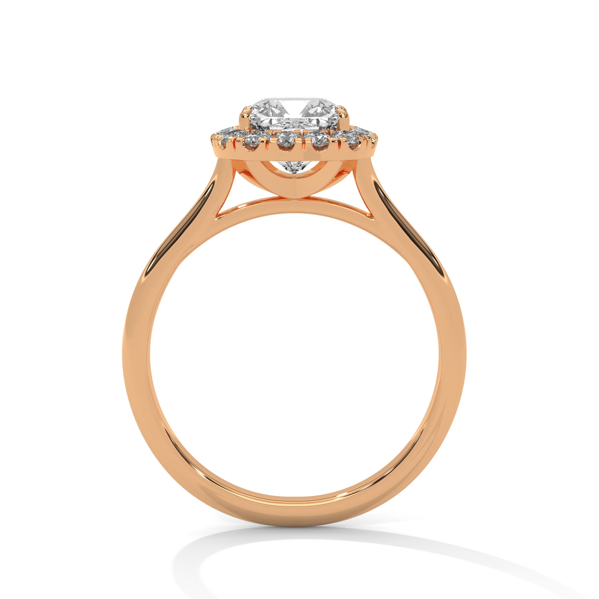 1–3 Carat Cushion Cut Lab Grown Diamond Halo Engagement Ring – Four Prong Setting with Plain Band in 18K Gold