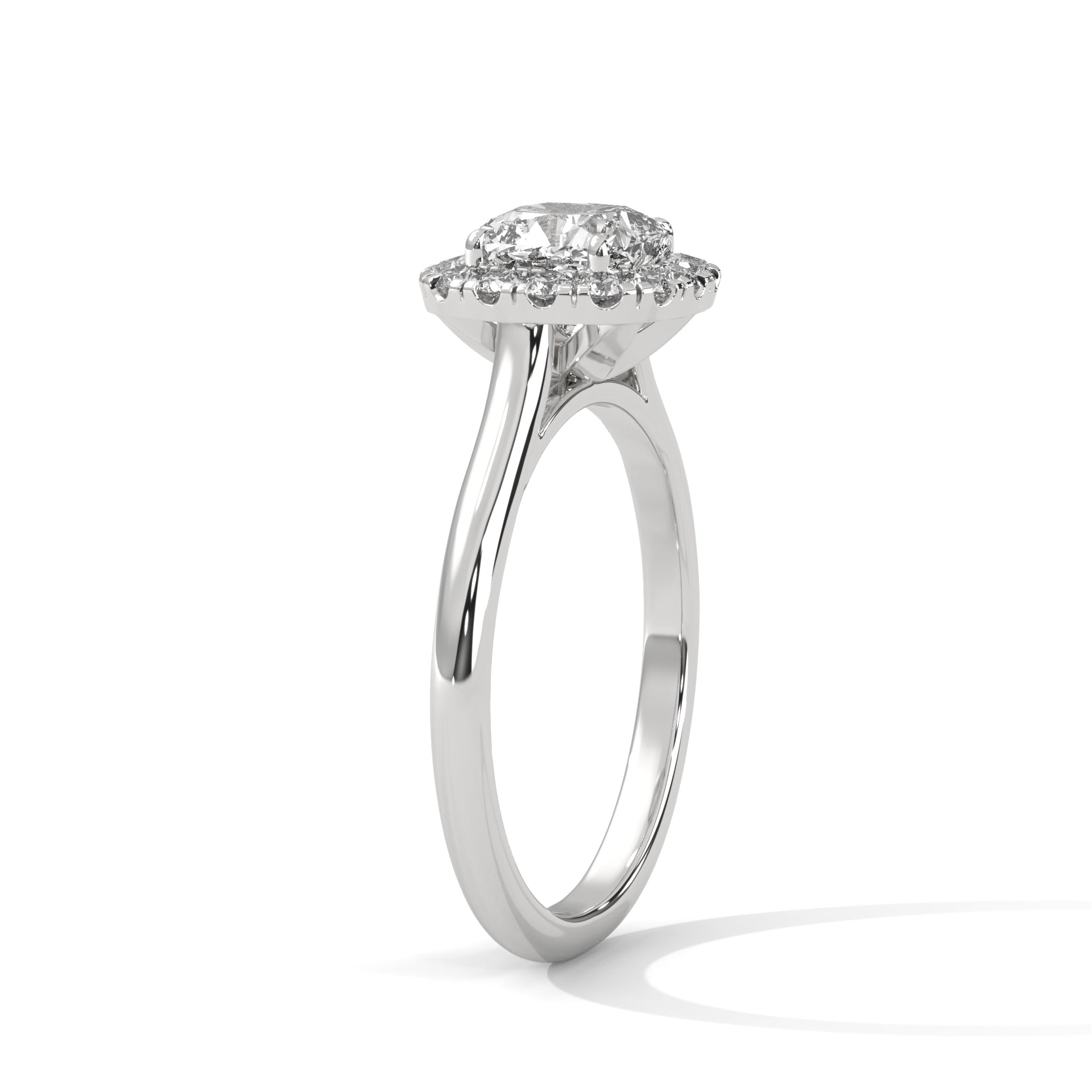 1–3 Carat Cushion Cut Lab Grown Diamond Halo Engagement Ring – Four Prong Setting with Plain Band in 18K Gold