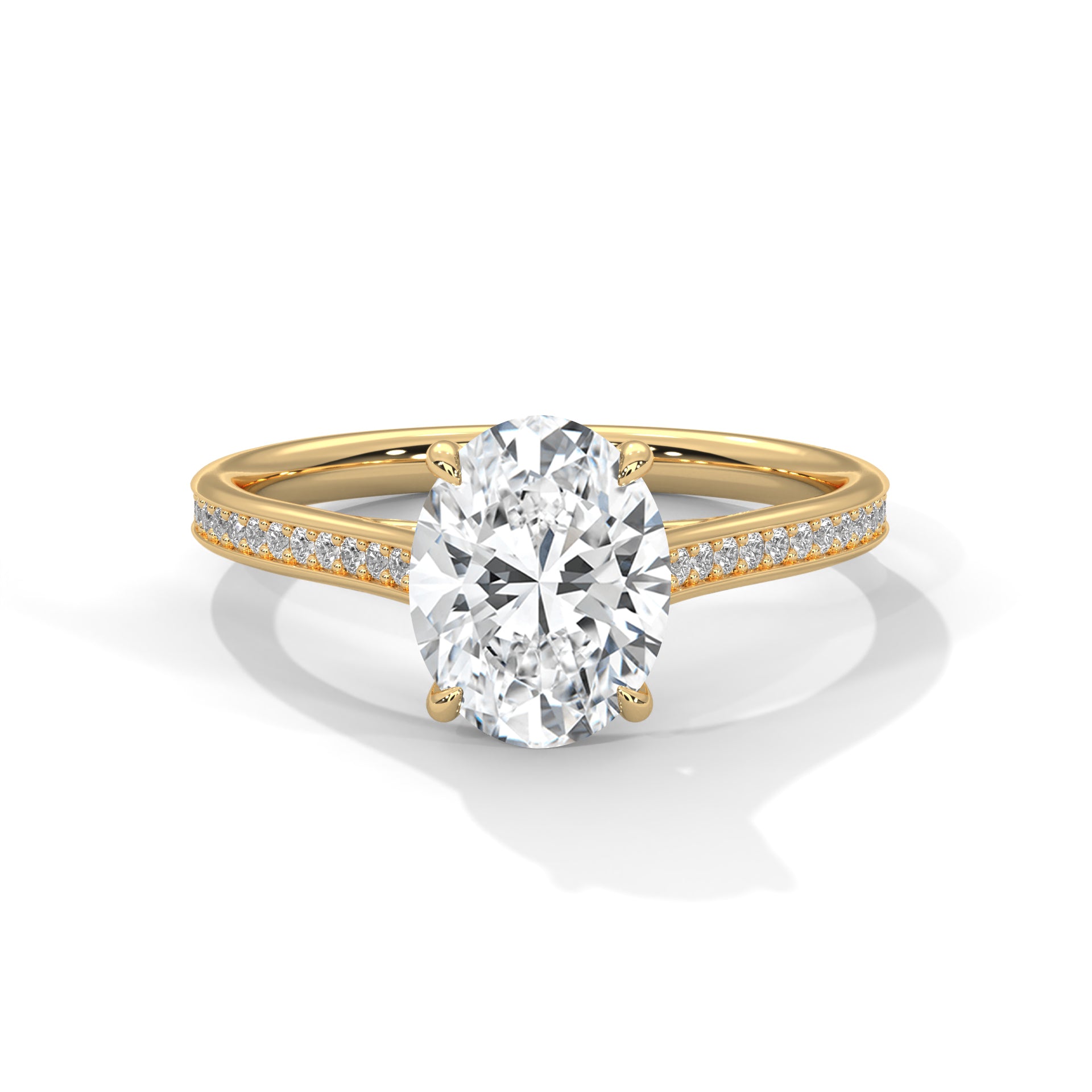 1–3 Carat Oval Lab Grown Diamond Solitaire Ring – Pavé Setting in 18K Gold