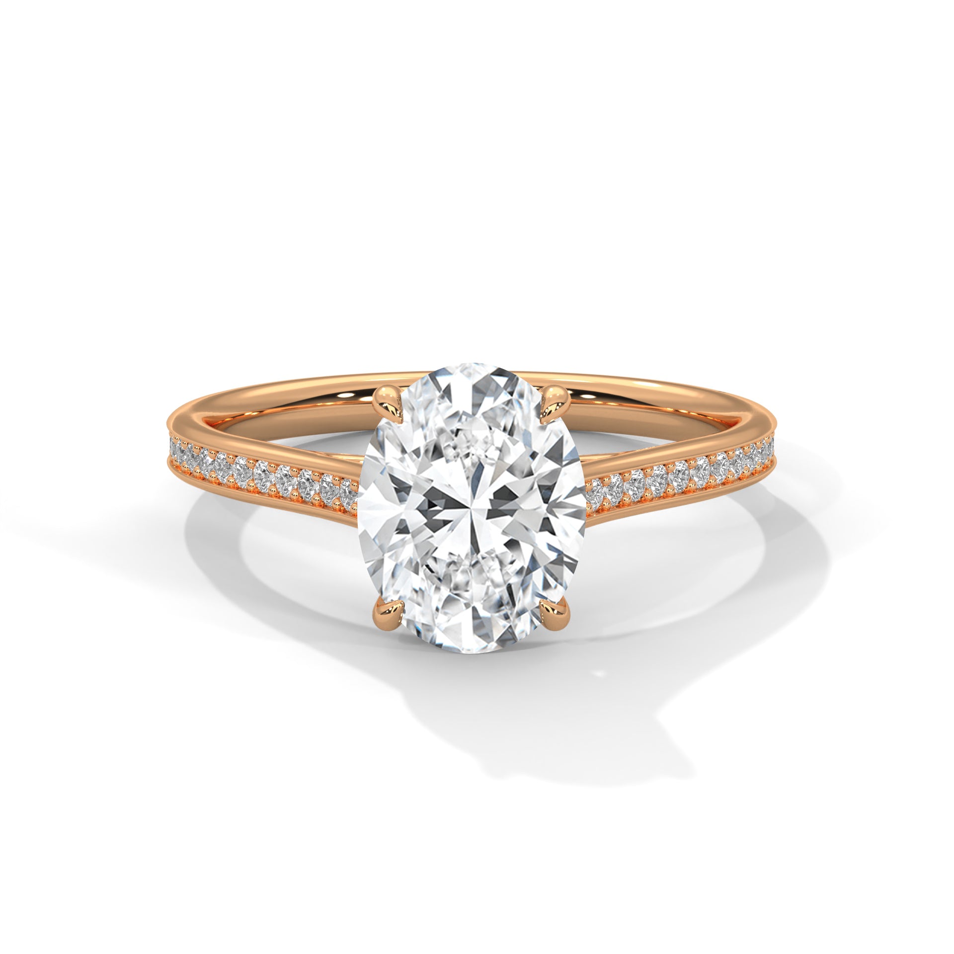 1–3 Carat Oval Lab Grown Diamond Solitaire Ring – Pavé Setting in 18K Gold