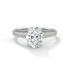 1–3 Carat Oval Lab Grown Diamond Solitaire Ring – Pavé Setting in 18K Gold