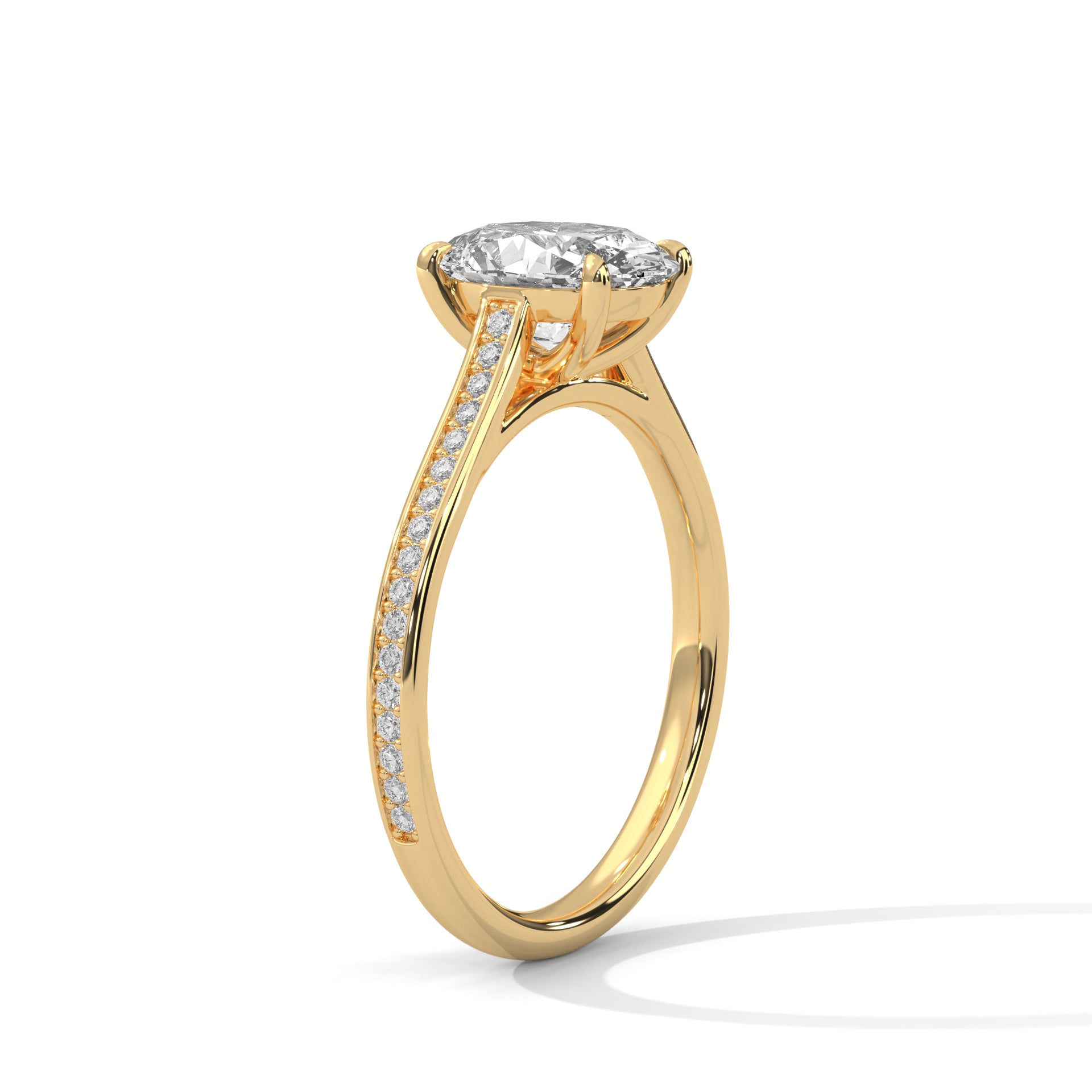 1–3 Carat Oval Lab Grown Diamond Solitaire Ring – Pavé Setting in 18K Gold
