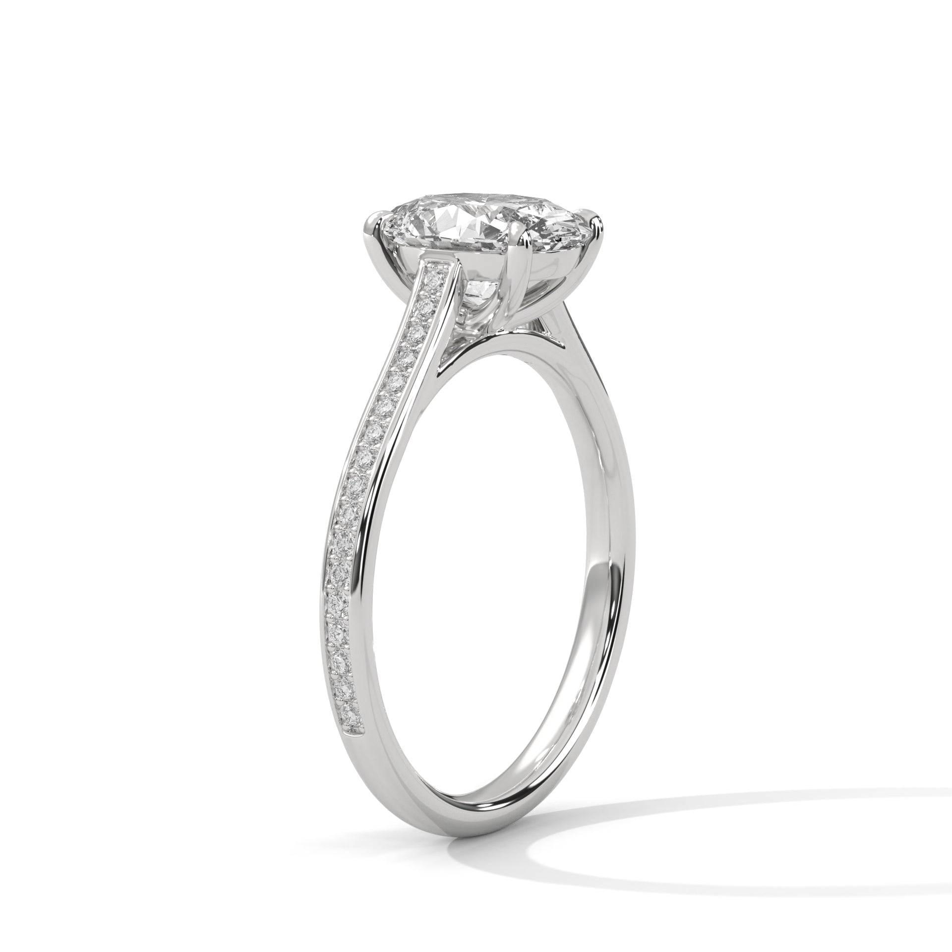 1–3 Carat Oval Lab Grown Diamond Solitaire Ring – Pavé Setting in 18K Gold
