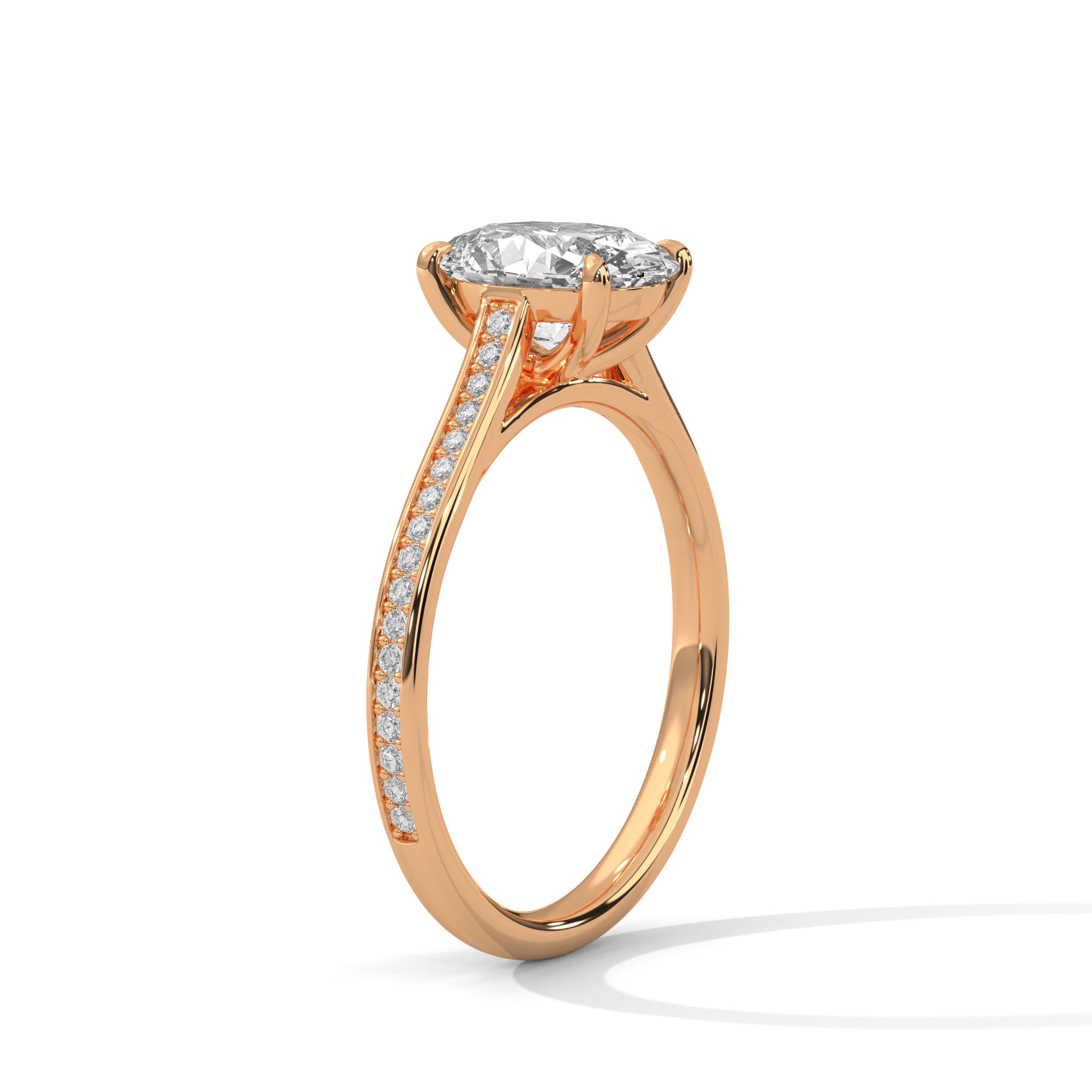 1–3 Carat Oval Lab Grown Diamond Solitaire Ring – Pavé Setting in 18K Gold