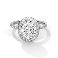 1–3 Carat Oval Lab Grown Diamond Halo Engagement Ring with Pavé Band – 18K Gold