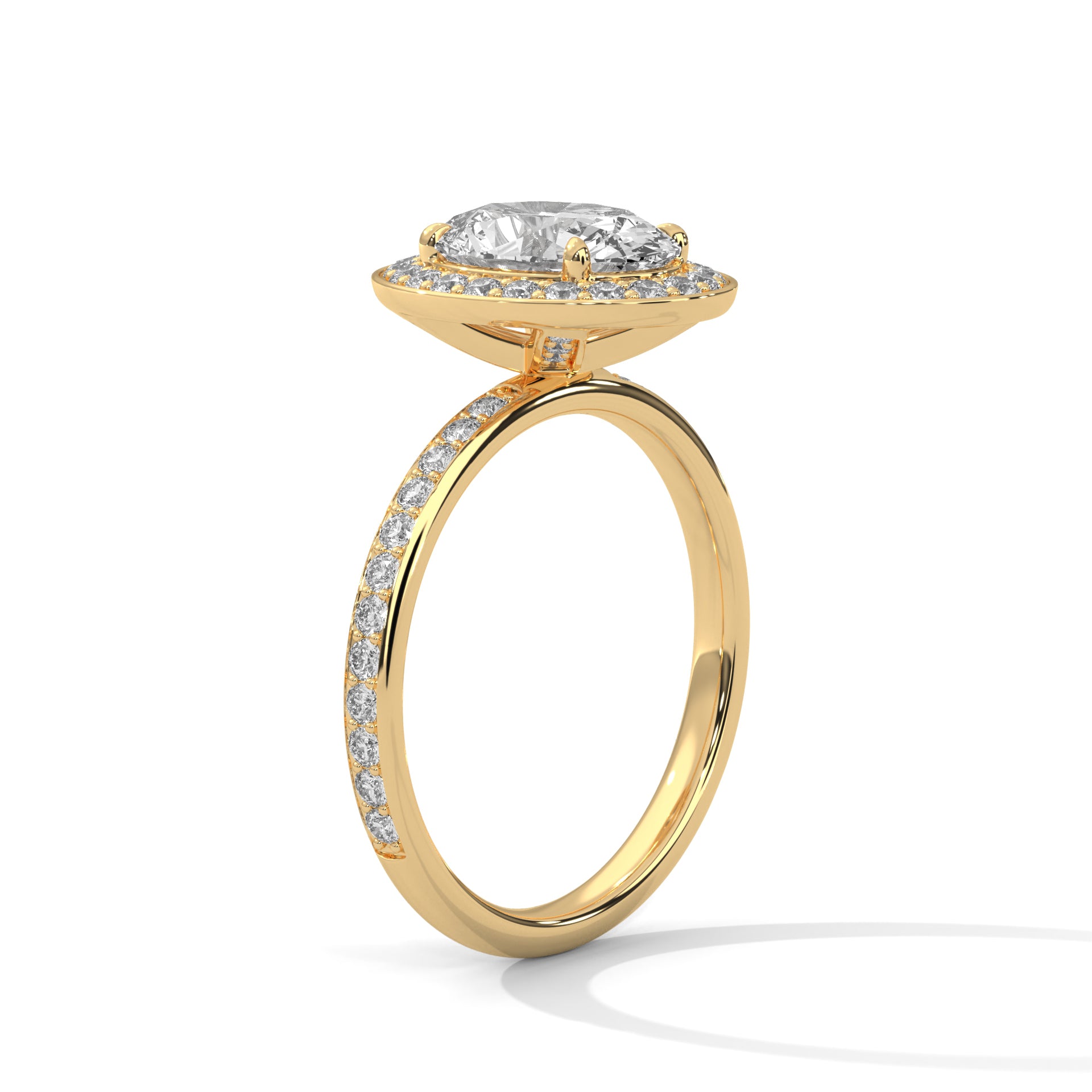 1–3 Carat Oval Lab Grown Diamond Halo Engagement Ring with Pavé Band – 18K Gold