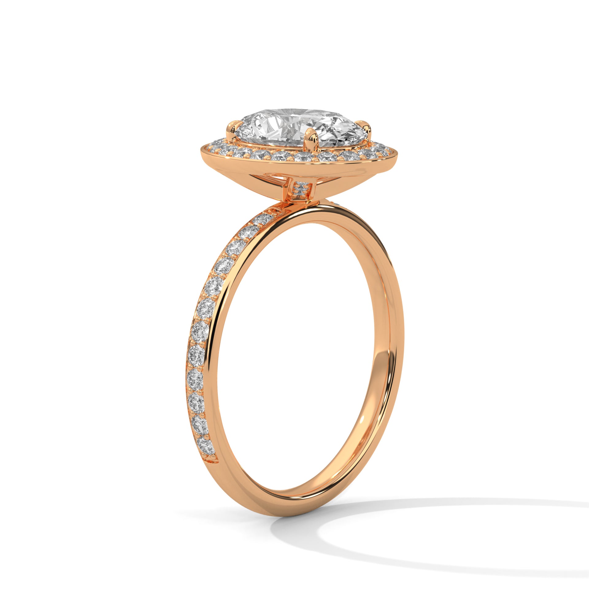 1–3 Carat Oval Lab Grown Diamond Halo Engagement Ring with Pavé Band – 18K Gold