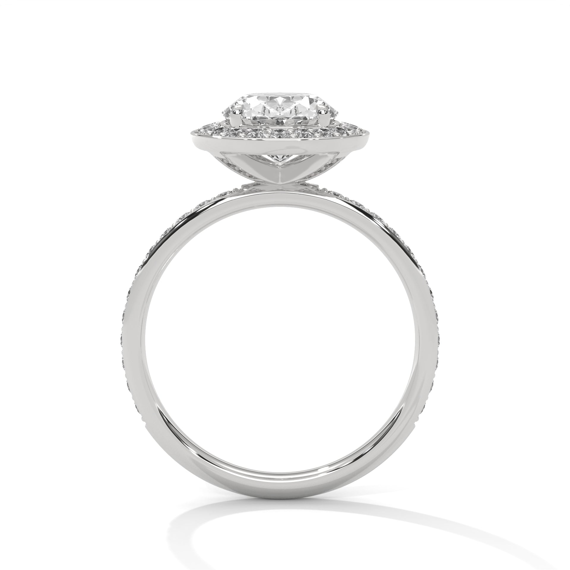 1–3 Carat Oval Lab Grown Diamond Halo Engagement Ring with Pavé Band – 18K Gold