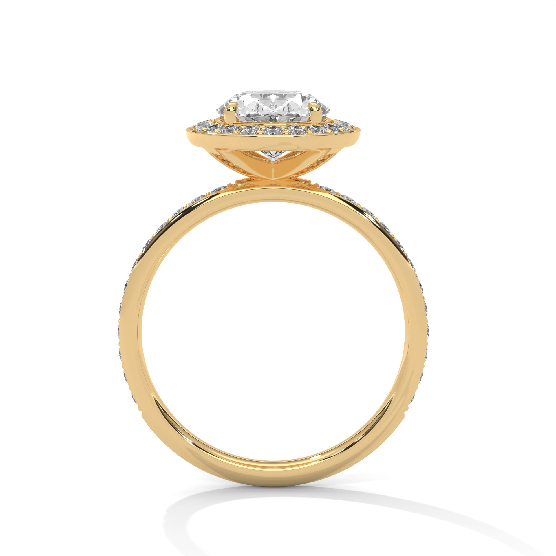 1–3 Carat Oval Lab Grown Diamond Halo Engagement Ring with Pavé Band – 18K Gold