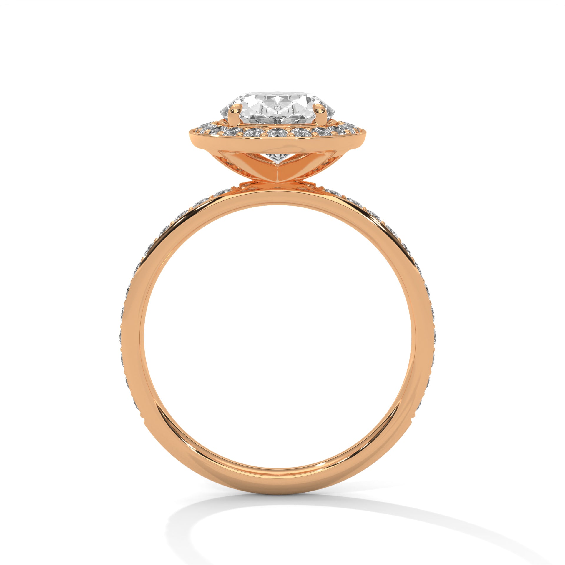 1–3 Carat Oval Lab Grown Diamond Halo Engagement Ring with Pavé Band – 18K Gold