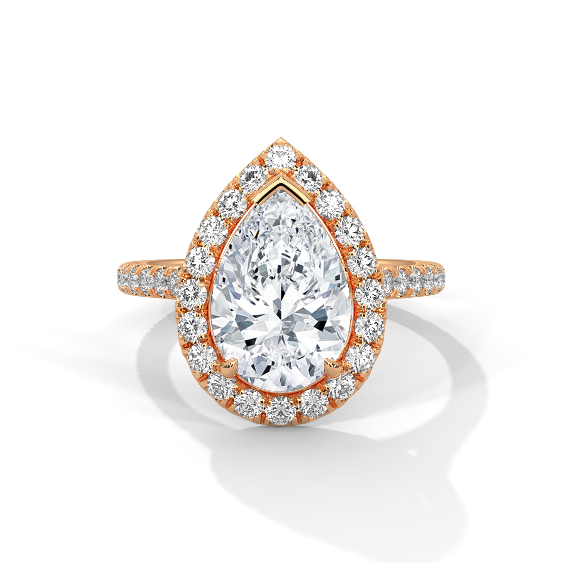 1–3 Carat Pear Lab Grown Diamond Halo Engagement Ring with Pavé Band – 18K Gold