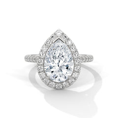 1–3 Carat Pear Lab Grown Diamond Halo Engagement Ring with Pavé Band – 18K Gold