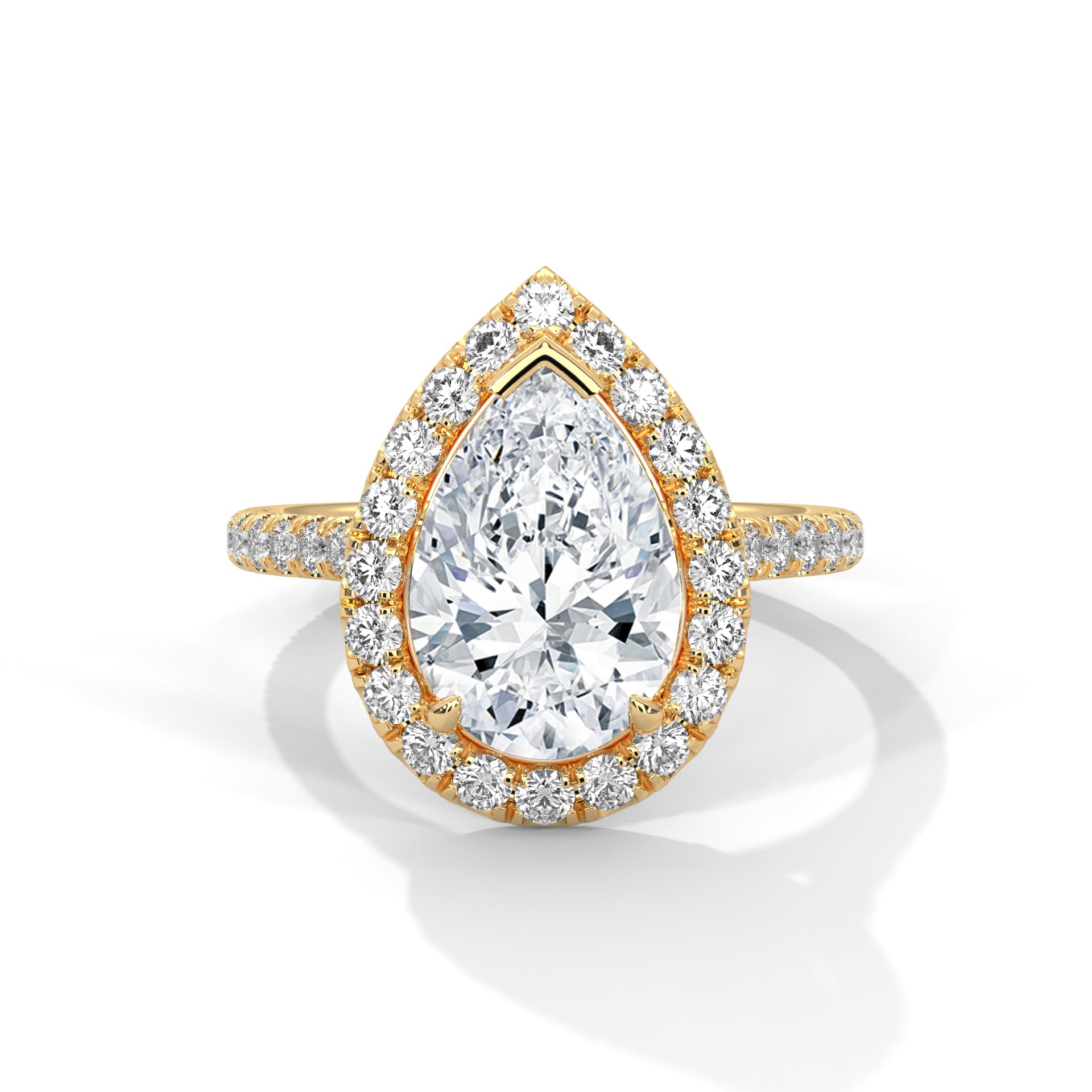 1–3 Carat Pear Lab Grown Diamond Halo Engagement Ring with Pavé Band – 18K Gold