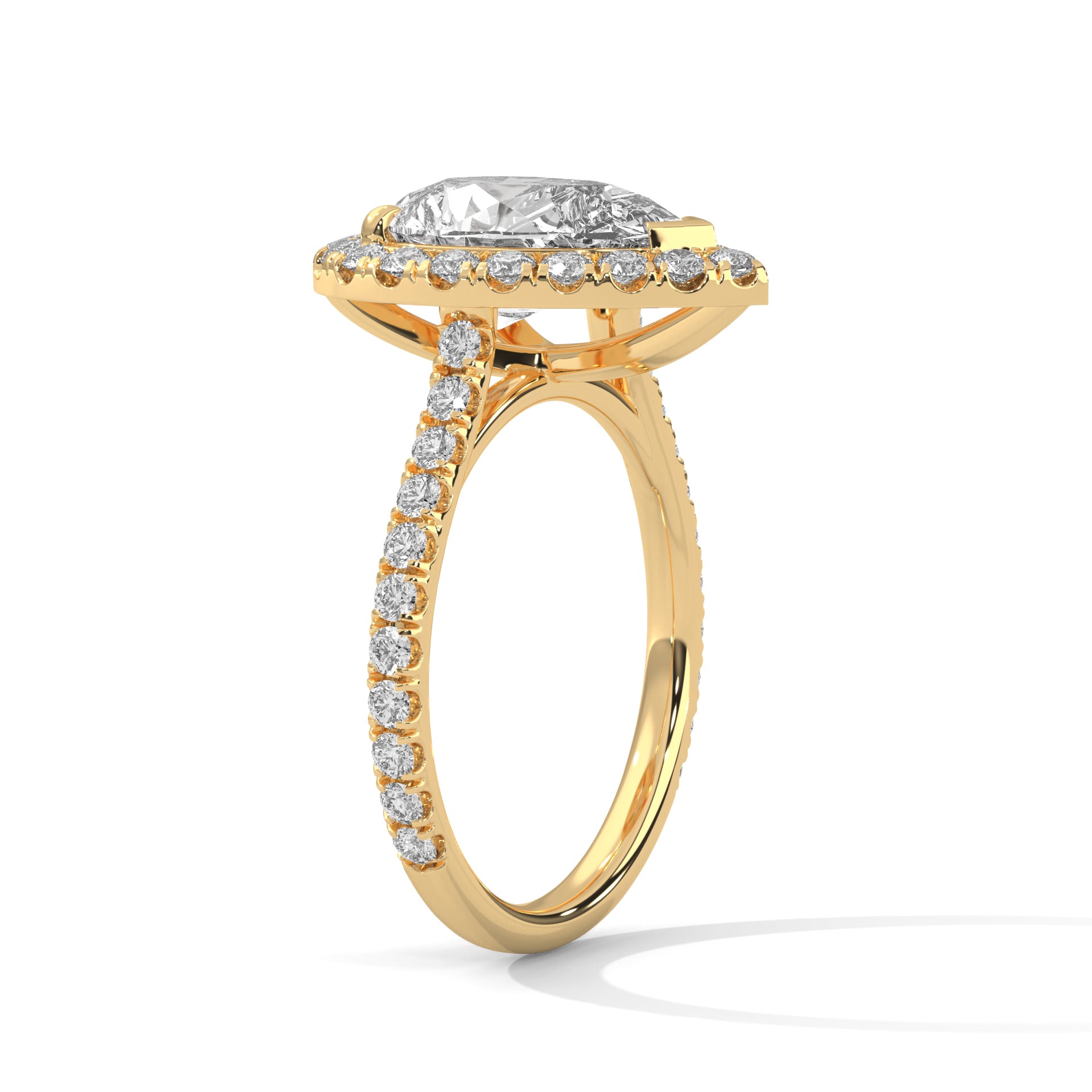 1–3 Carat Pear Lab Grown Diamond Halo Engagement Ring with Pavé Band – 18K Gold