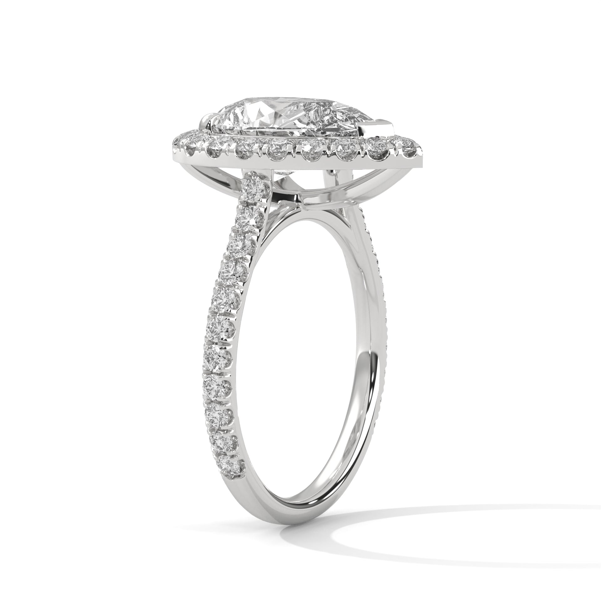1–3 Carat Pear Lab Grown Diamond Halo Engagement Ring with Pavé Band – 18K Gold