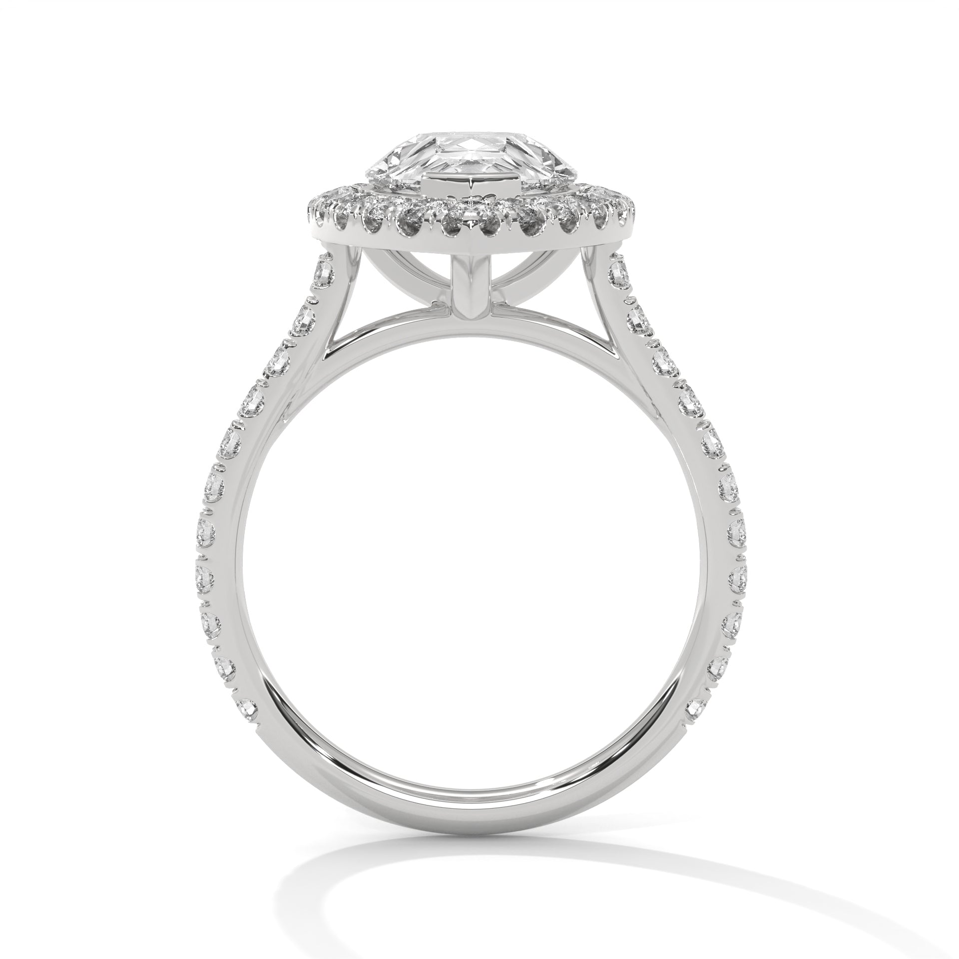 1–3 Carat Pear Lab Grown Diamond Halo Engagement Ring with Pavé Band – 18K Gold
