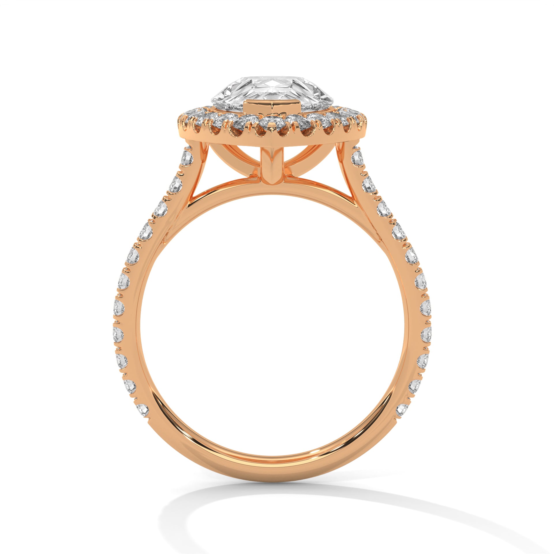 1–3 Carat Pear Lab Grown Diamond Halo Engagement Ring with Pavé Band – 18K Gold