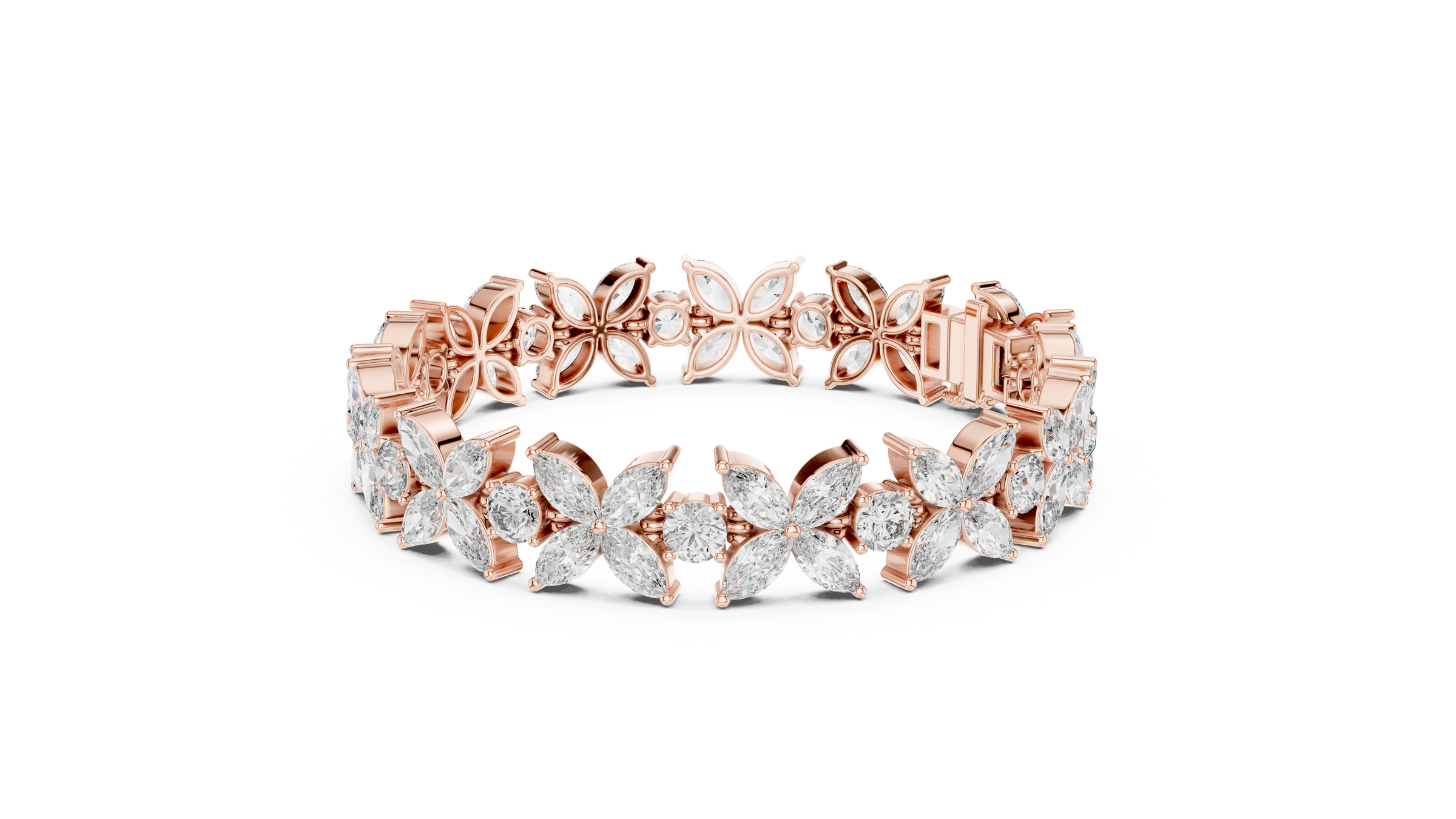 Floral Lab-Grown Diamond Tennis Bracelet | 18K Gold Fancy Marquise & Round Diamond Bracelet