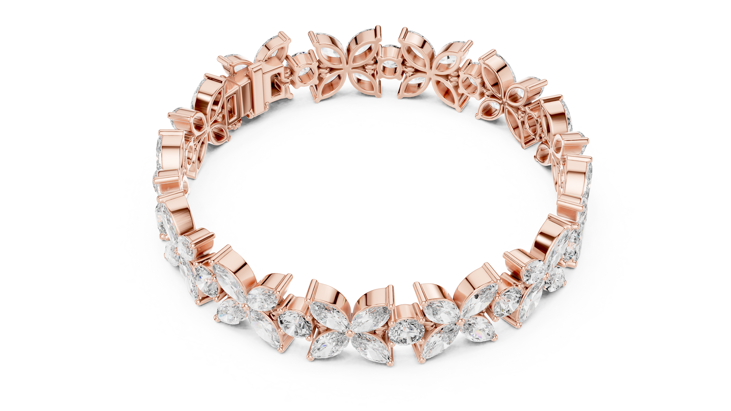 Floral Lab-Grown Diamond Tennis Bracelet | 18K Gold Fancy Marquise & Round Diamond Bracelet