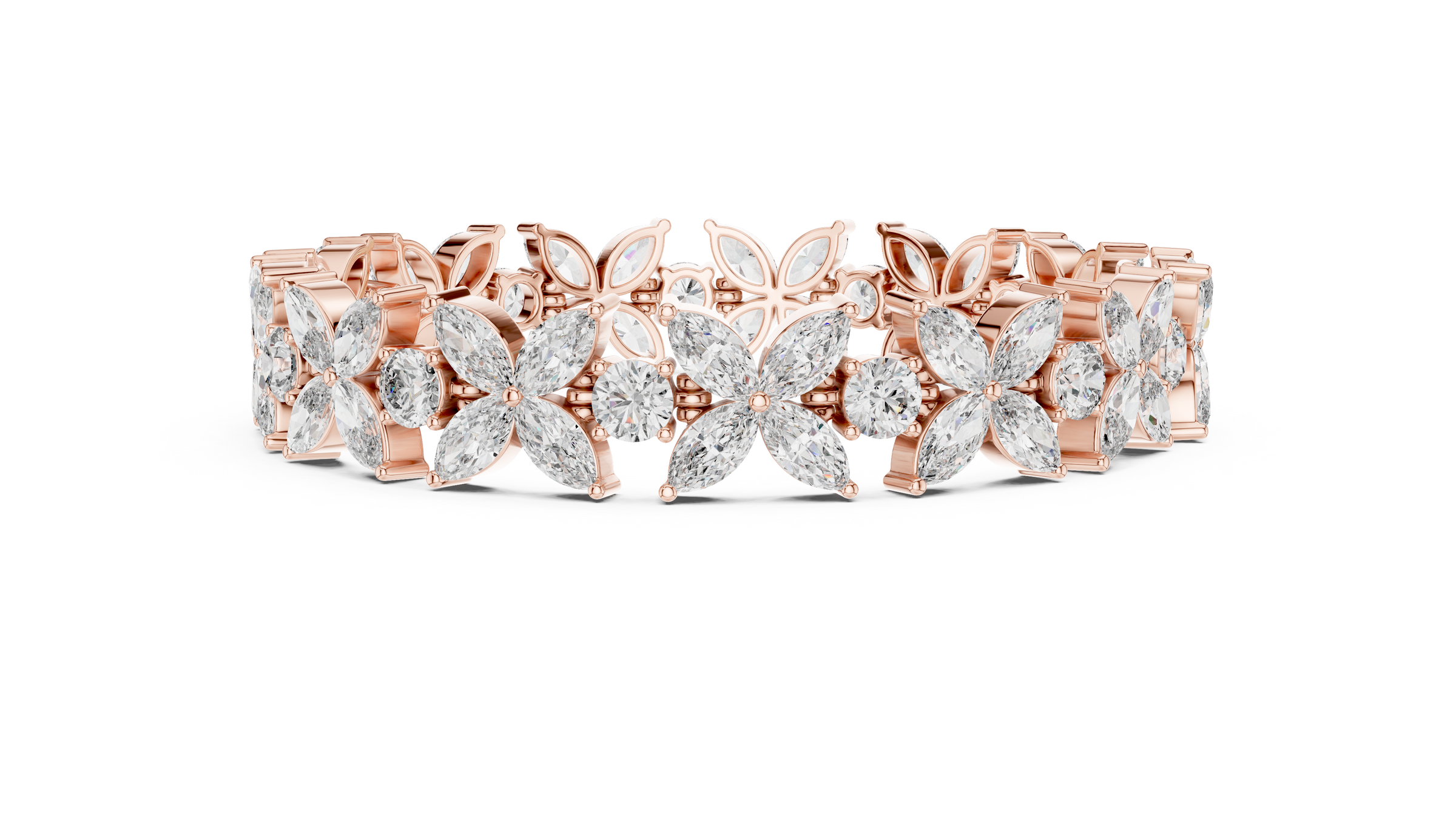 Floral Lab-Grown Diamond Tennis Bracelet | 18K Gold Fancy Marquise & Round Diamond Bracelet