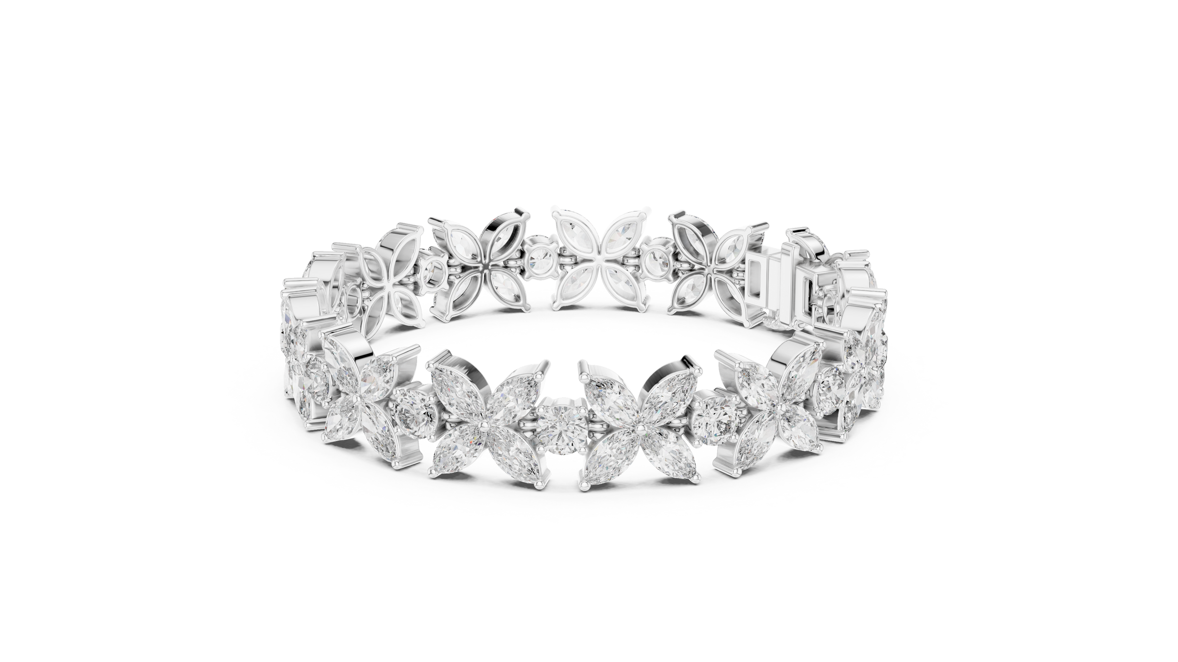 Floral Lab-Grown Diamond Tennis Bracelet | 18K Gold Fancy Marquise & Round Diamond Bracelet