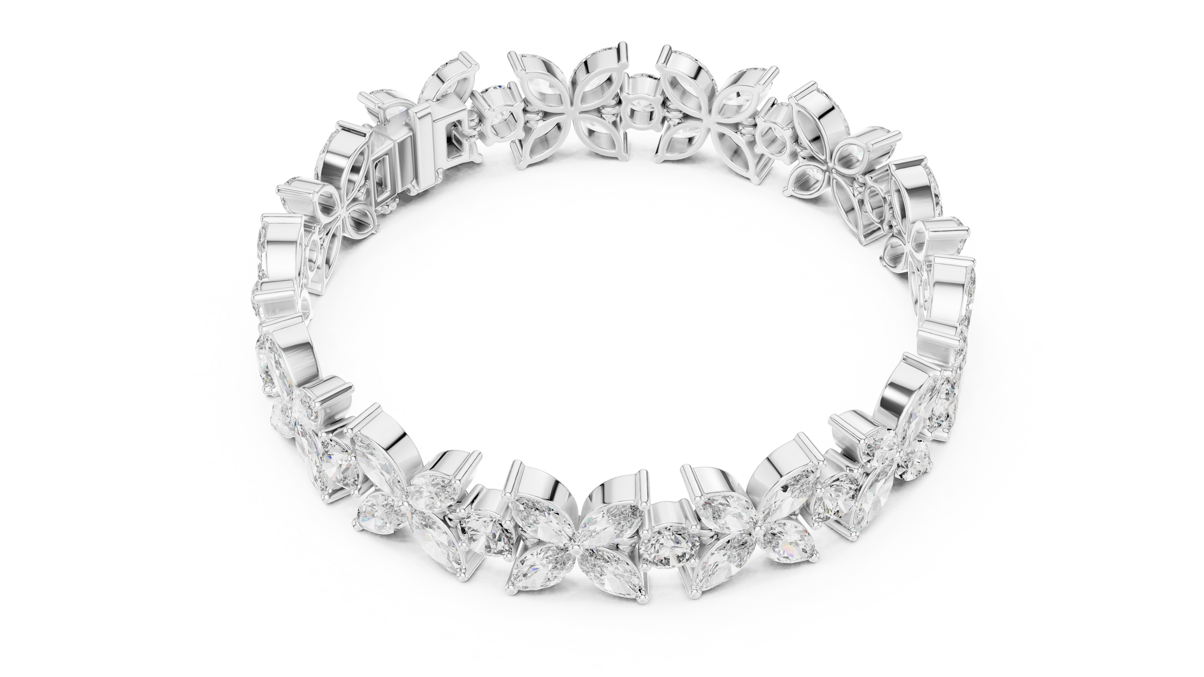 Floral Lab-Grown Diamond Tennis Bracelet | 18K Gold Fancy Marquise & Round Diamond Bracelet