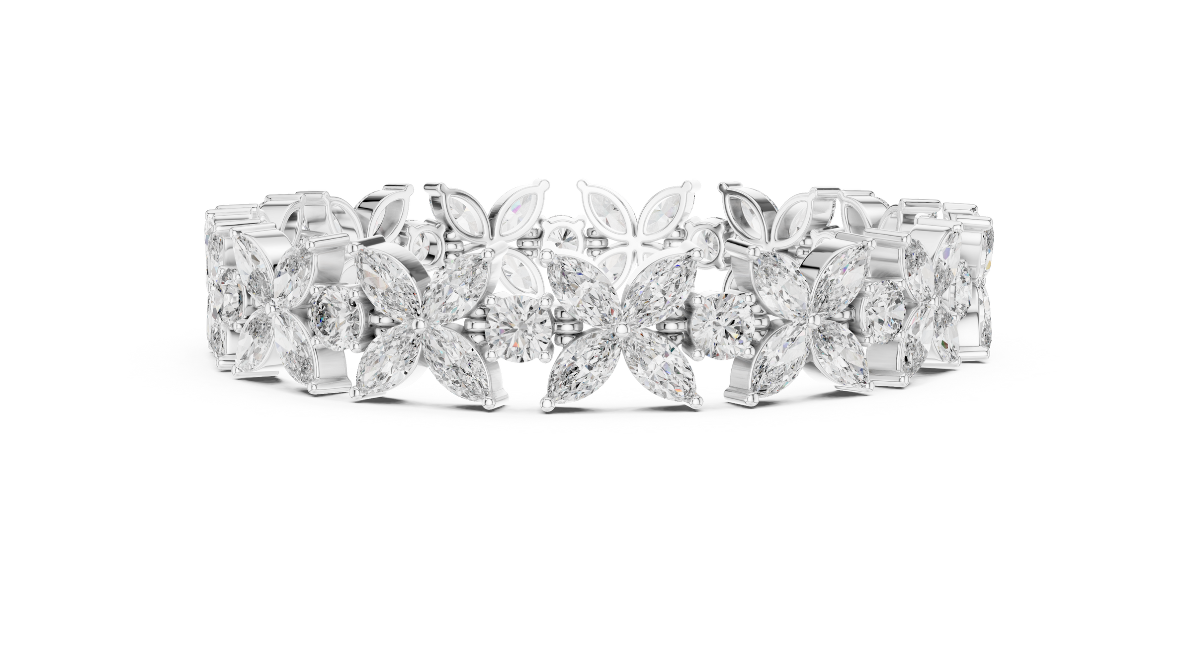 Floral Lab-Grown Diamond Tennis Bracelet | 18K Gold Fancy Marquise & Round Diamond Bracelet