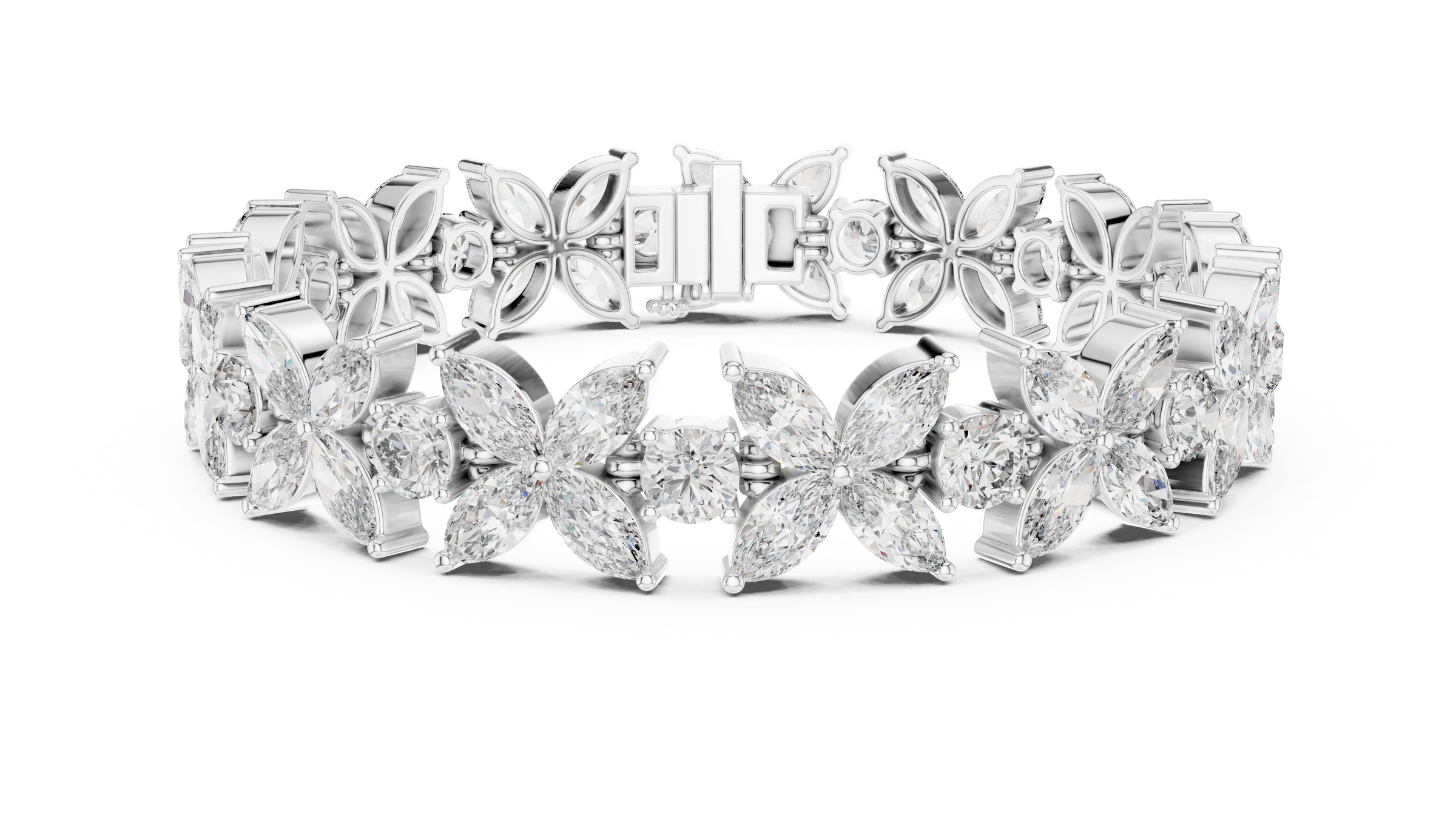 Floral Lab-Grown Diamond Tennis Bracelet | 18K Gold Fancy Marquise & Round Diamond Bracelet