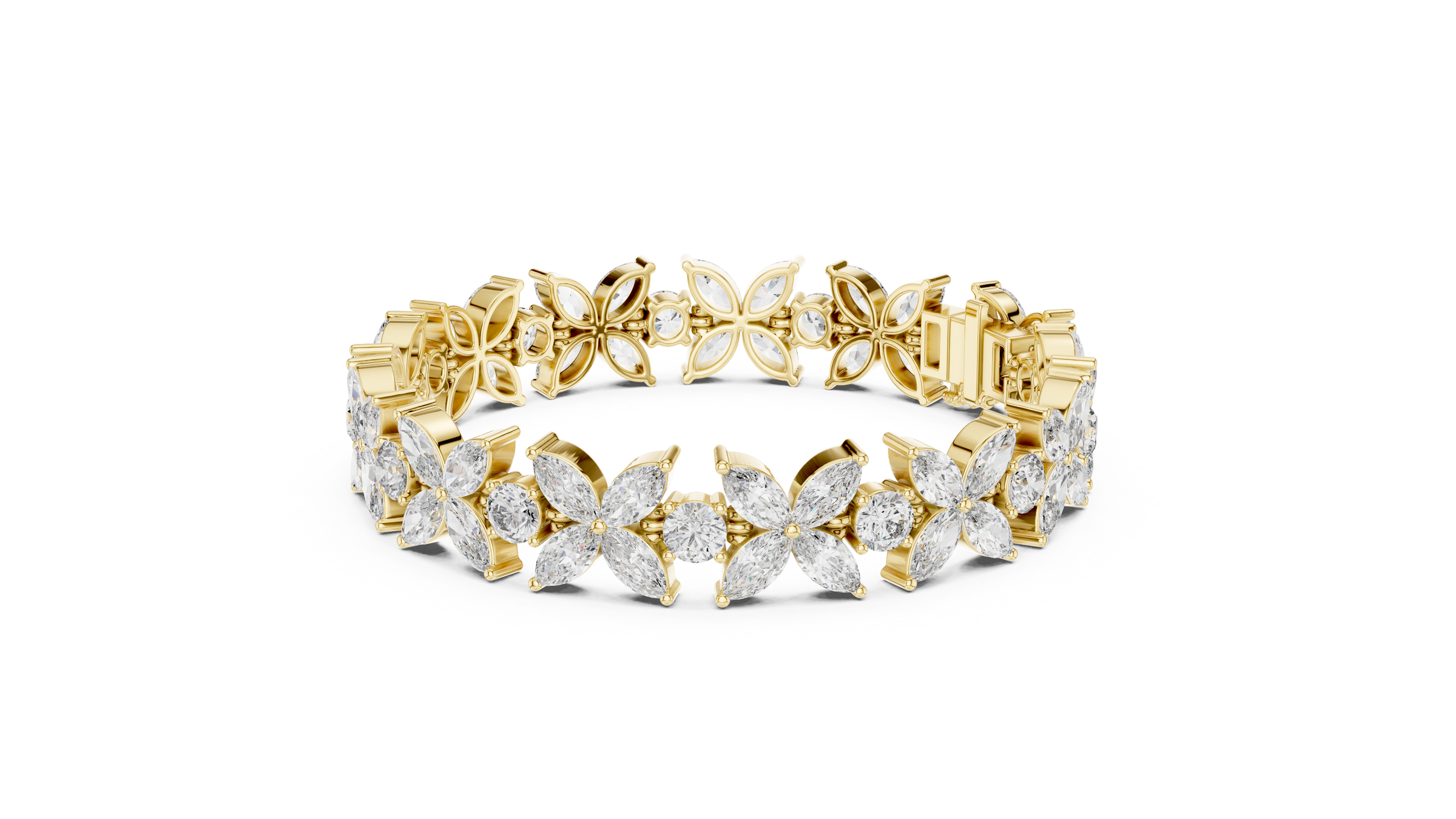 Floral Lab-Grown Diamond Tennis Bracelet | 18K Gold Fancy Marquise & Round Diamond Bracelet