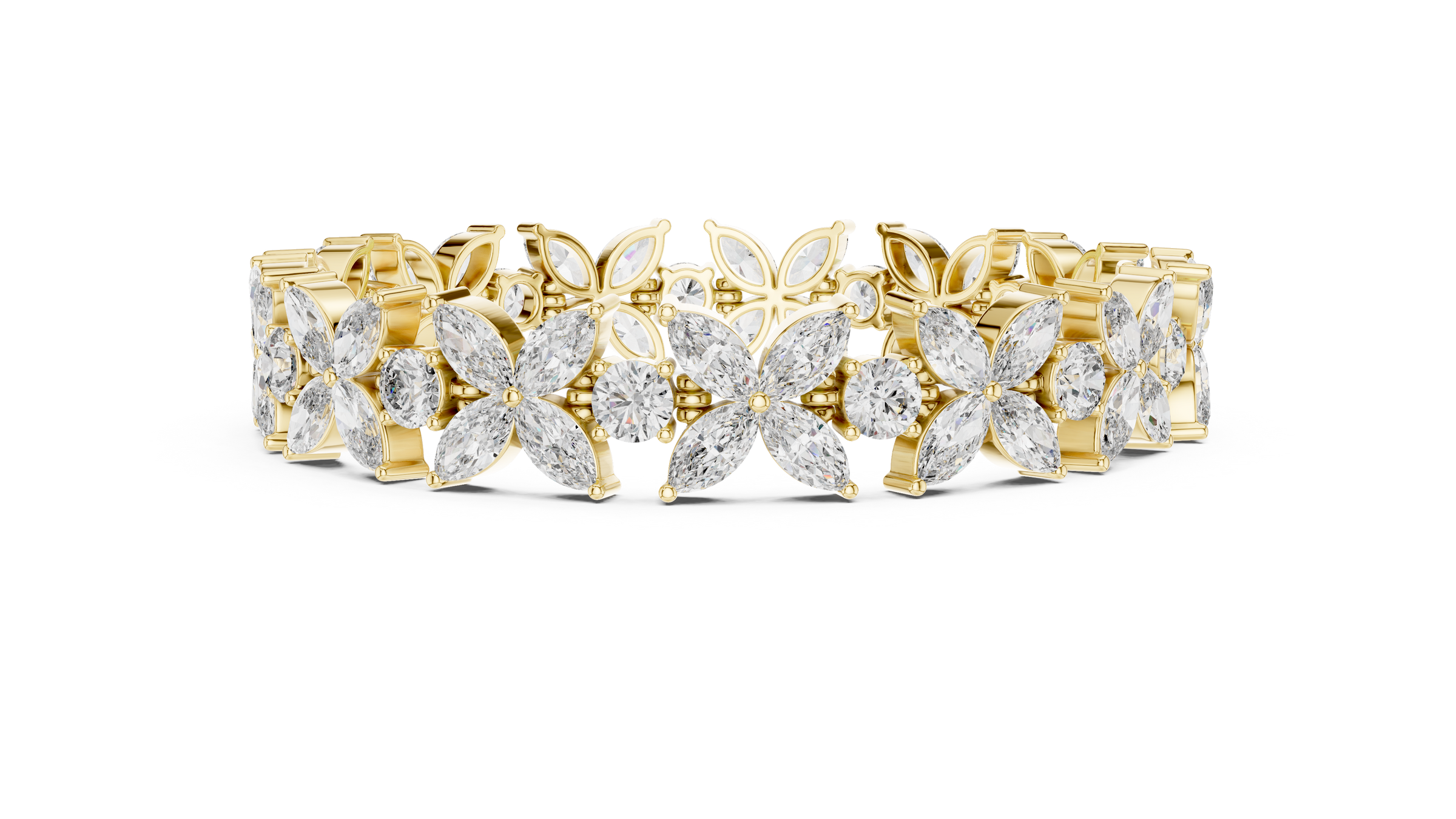 Floral Lab-Grown Diamond Tennis Bracelet | 18K Gold Fancy Marquise & Round Diamond Bracelet