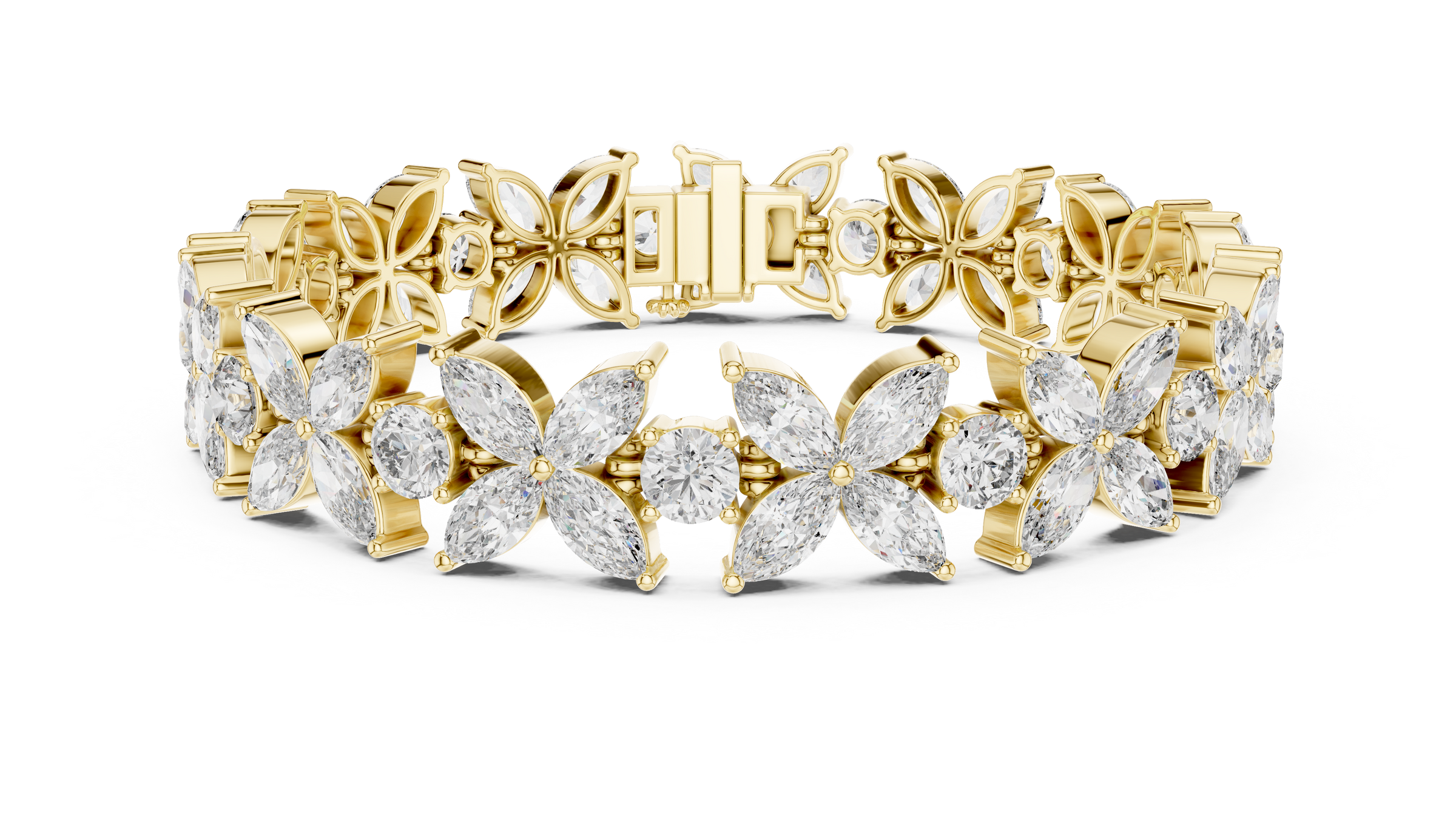 Floral Lab-Grown Diamond Tennis Bracelet | 18K Gold Fancy Marquise & Round Diamond Bracelet
