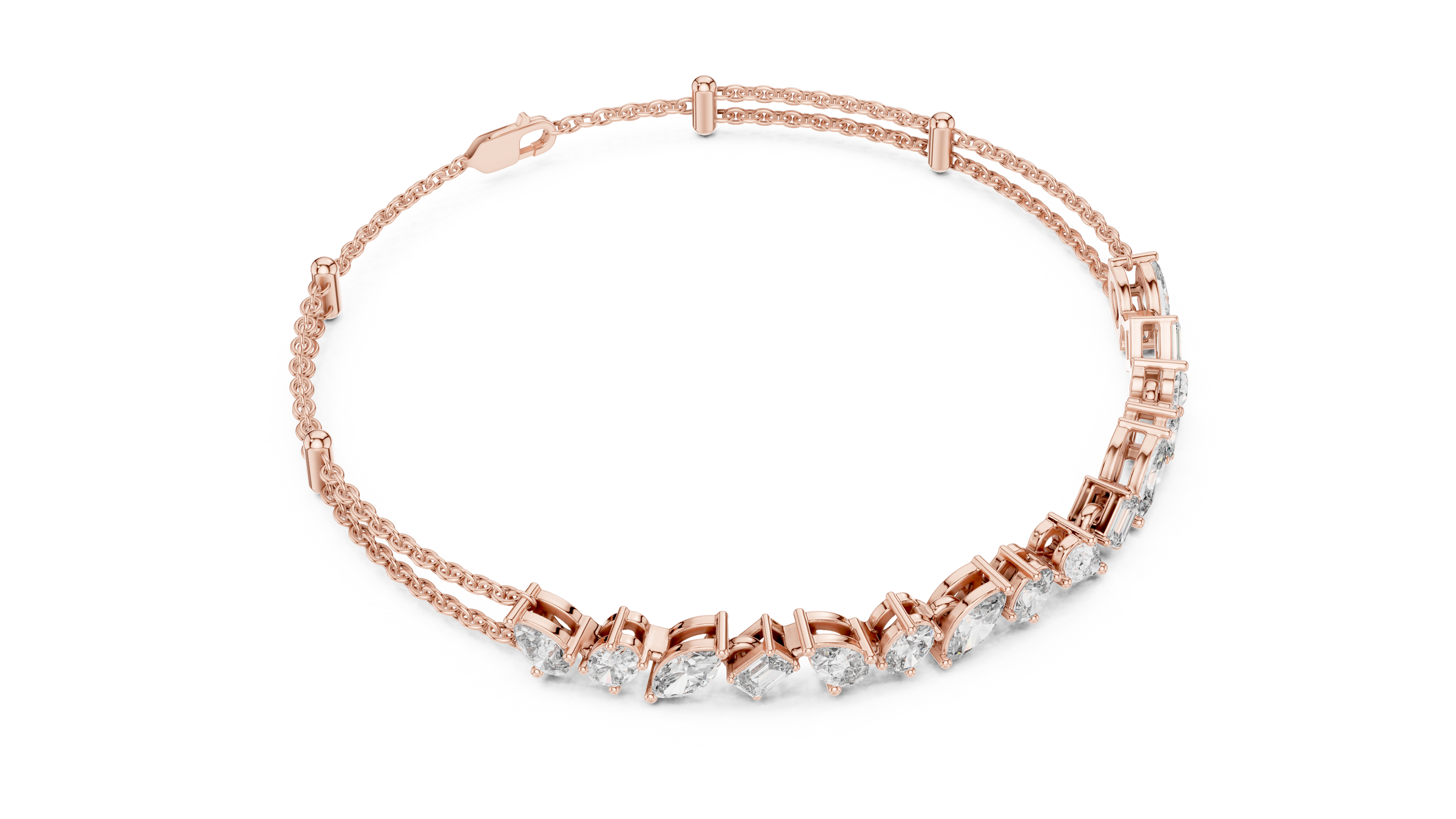 Fancy Shape Lab Grown Diamond Chain Bracelet 18K Gold – Emerald, Marquise, Pear & Oval