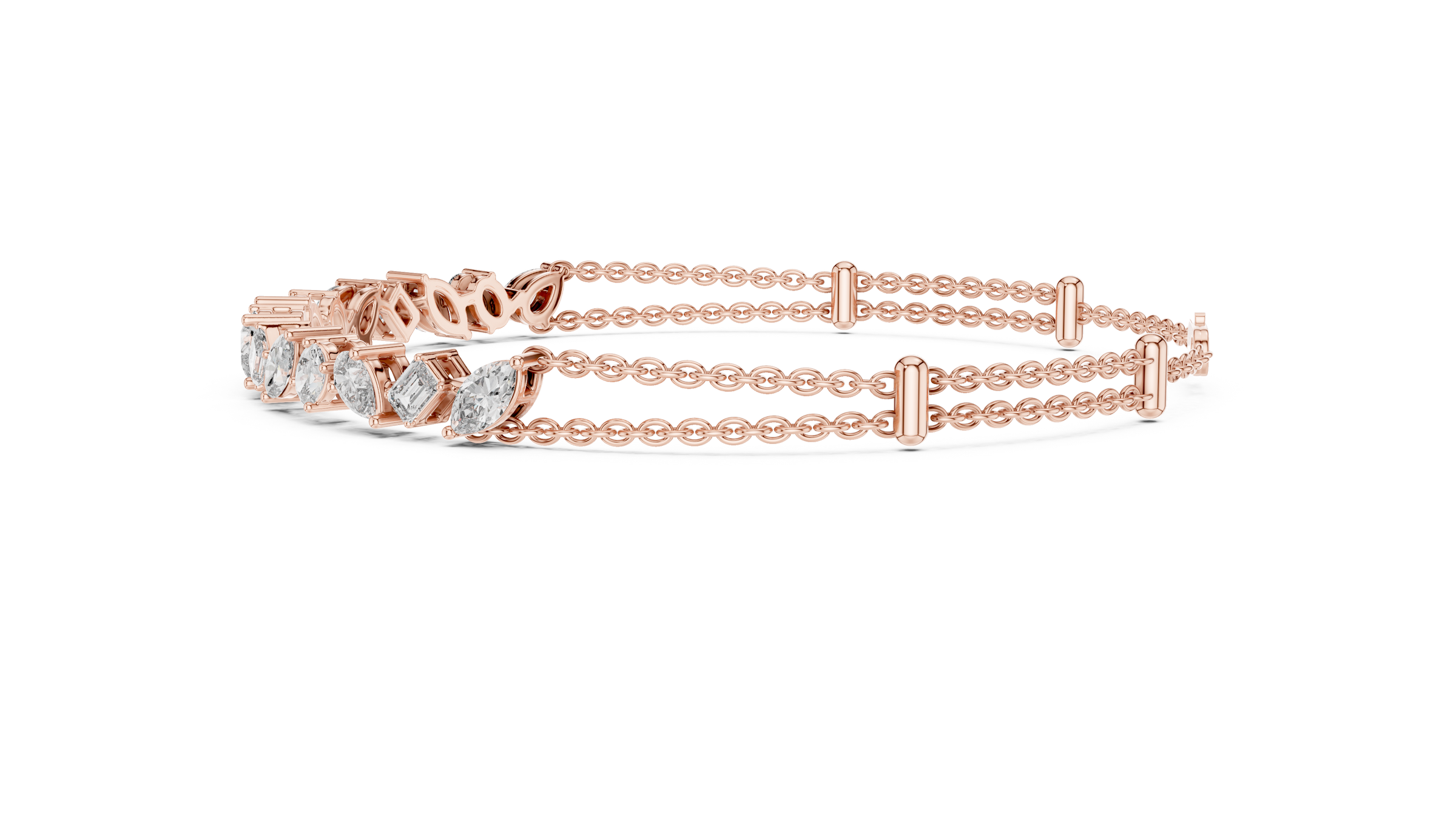 Fancy Shape Lab Grown Diamond Chain Bracelet 18K Gold – Emerald, Marquise, Pear & Oval