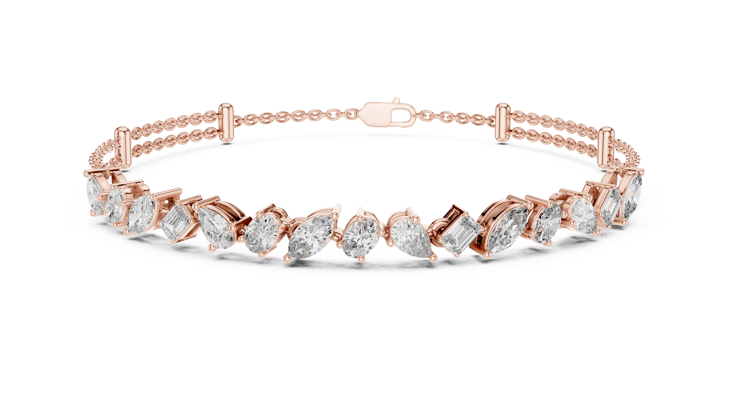 Fancy Shape Lab Grown Diamond Chain Bracelet 18K Gold – Emerald, Marquise, Pear & Oval