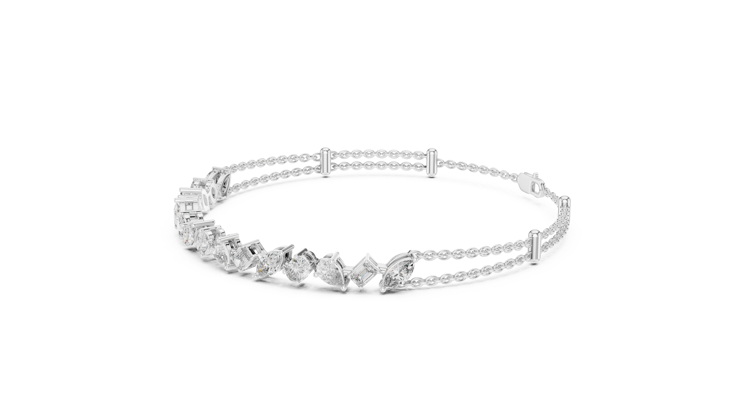 Fancy Shape Lab Grown Diamond Chain Bracelet 18K Gold – Emerald, Marquise, Pear & Oval