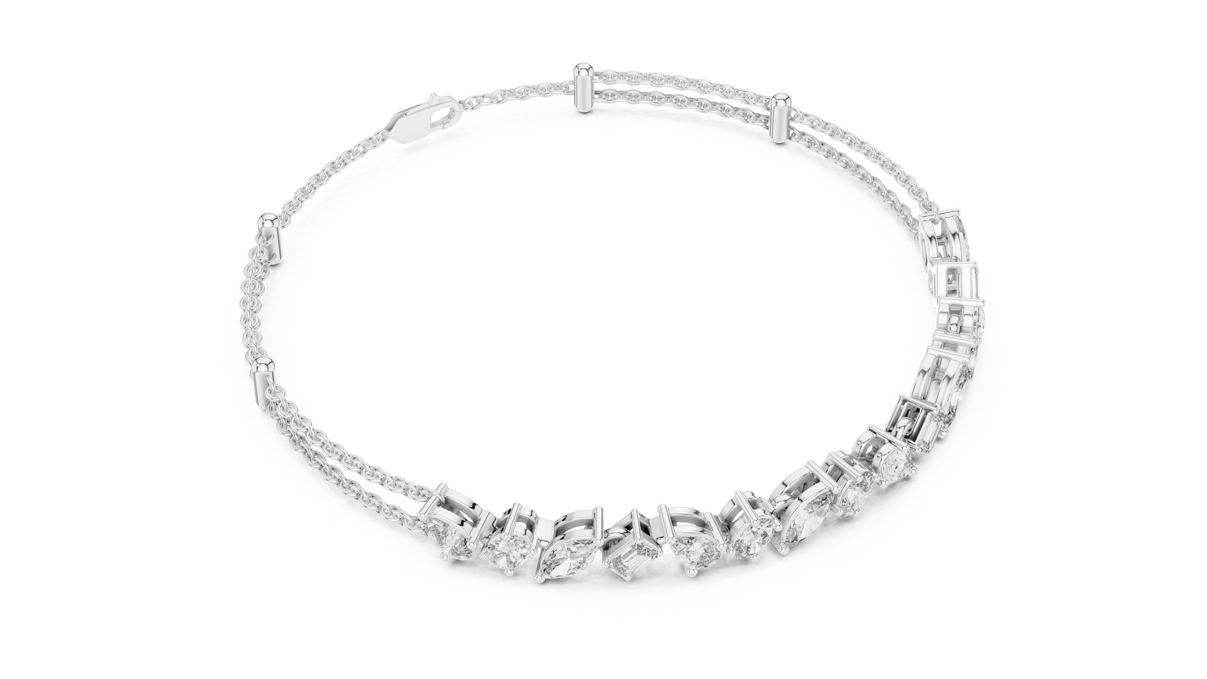 Fancy Shape Lab Grown Diamond Chain Bracelet 18K Gold – Emerald, Marquise, Pear & Oval
