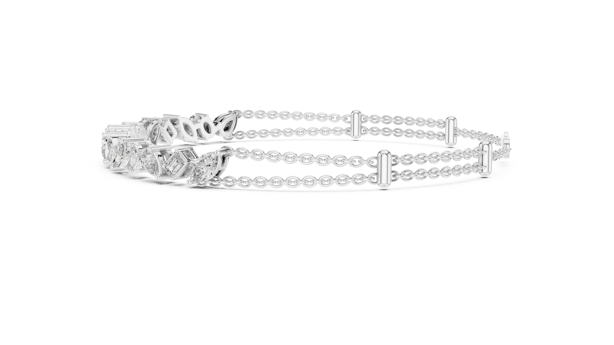 Fancy Shape Lab Grown Diamond Chain Bracelet 18K Gold – Emerald, Marquise, Pear & Oval