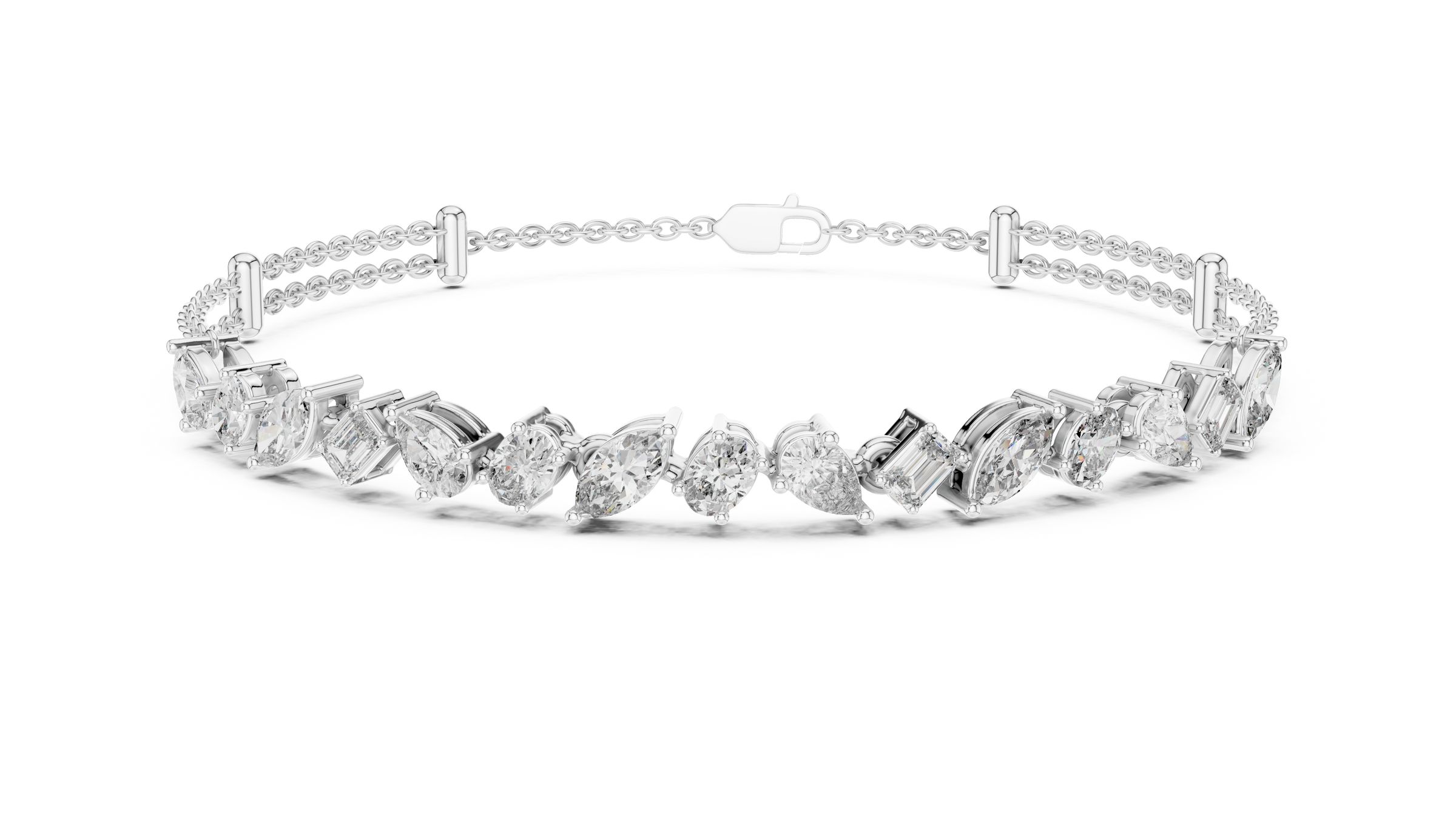 Fancy Shape Lab Grown Diamond Chain Bracelet 18K Gold – Emerald, Marquise, Pear & Oval