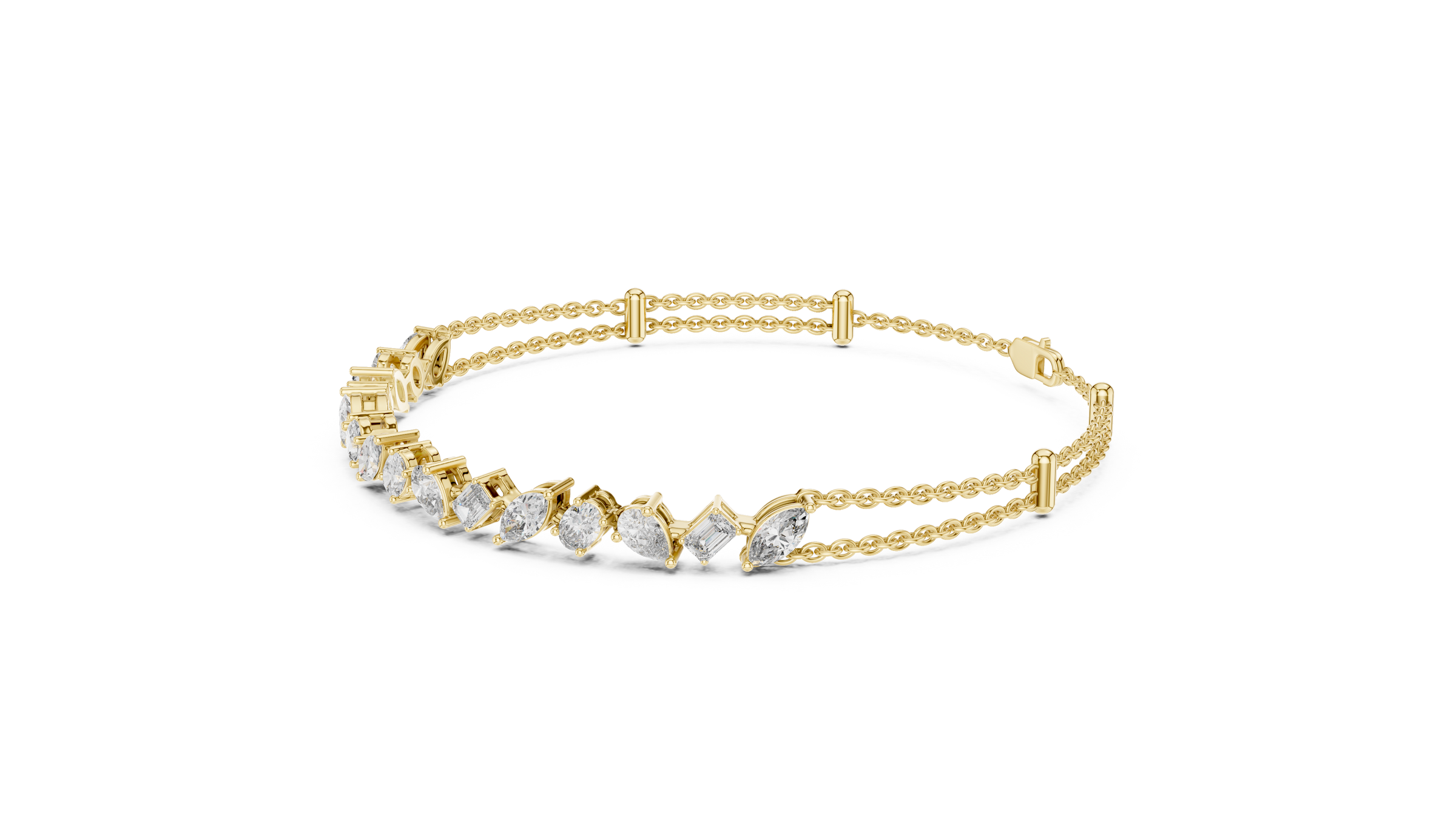 Fancy Shape Lab Grown Diamond Chain Bracelet 18K Gold – Emerald, Marquise, Pear & Oval