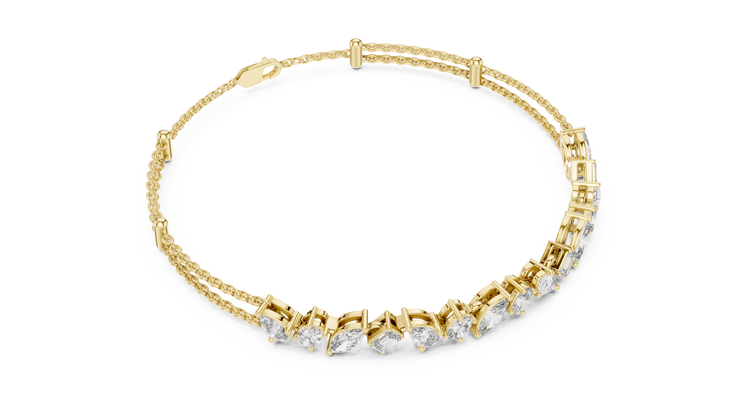 Fancy Shape Lab Grown Diamond Chain Bracelet 18K Gold – Emerald, Marquise, Pear & Oval