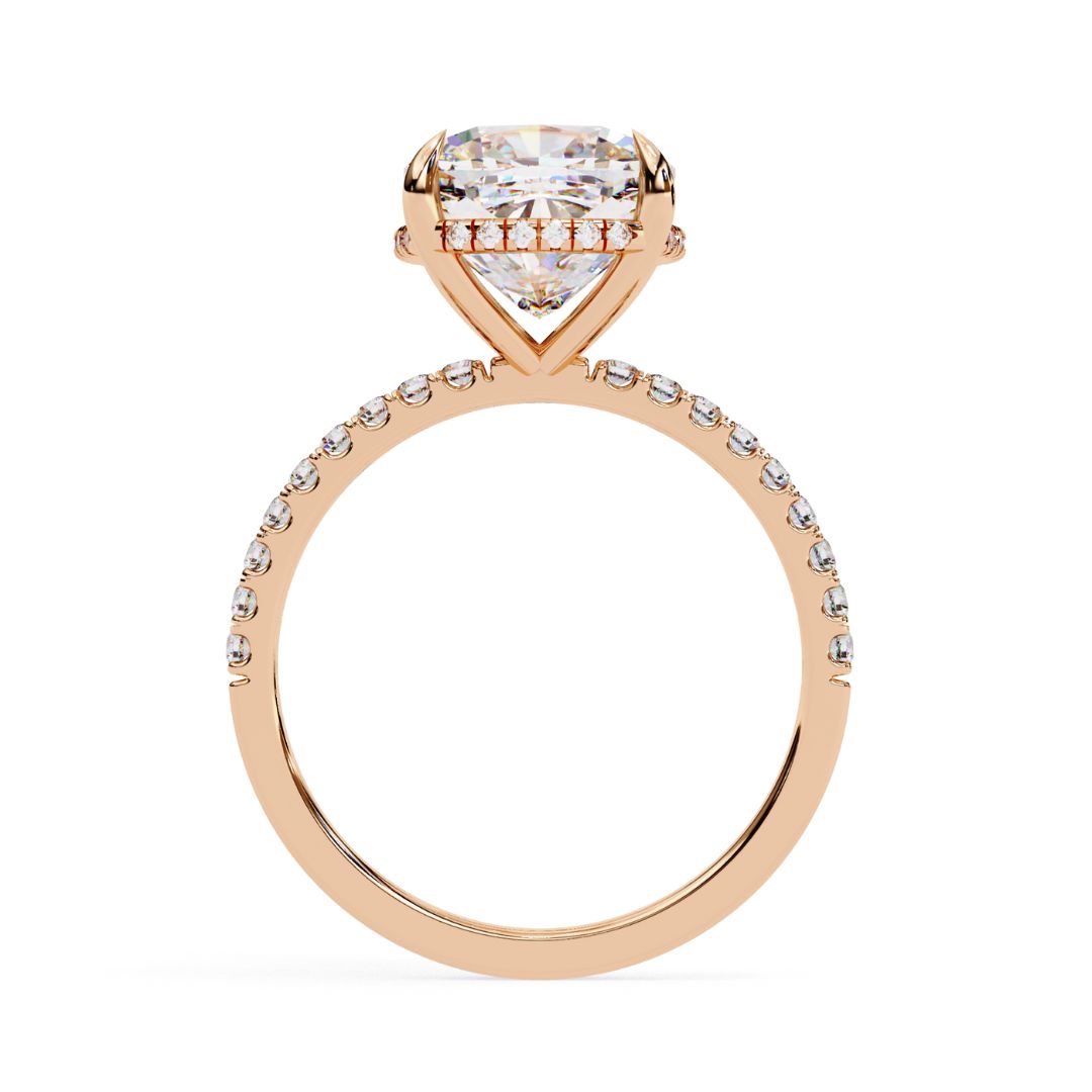 1–5 Carat Cushion Cut Lab Grown Diamond Solitaire Ring with Hidden Halo in 18K Gold
