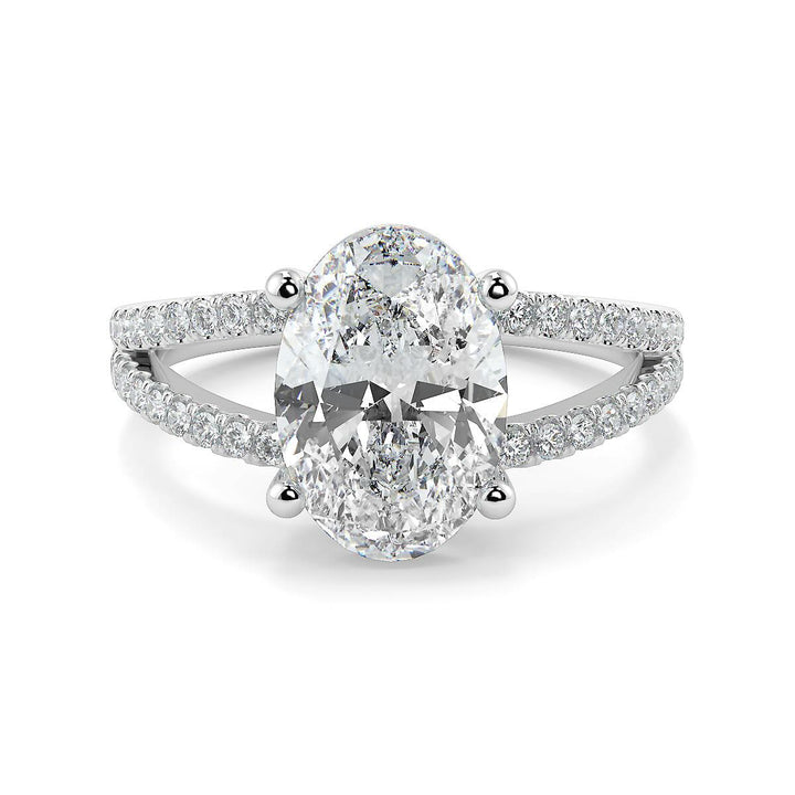 Oval-Cut Lab-Grown Diamond Ring with Pave Split Band