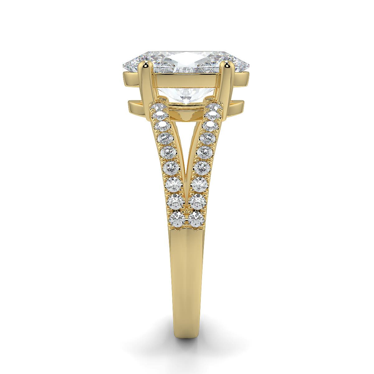 1–5 Carat Oval Cut Lab Grown Solitaire Diamond Ring with Split Shank in 18K Gold | Pavé Band